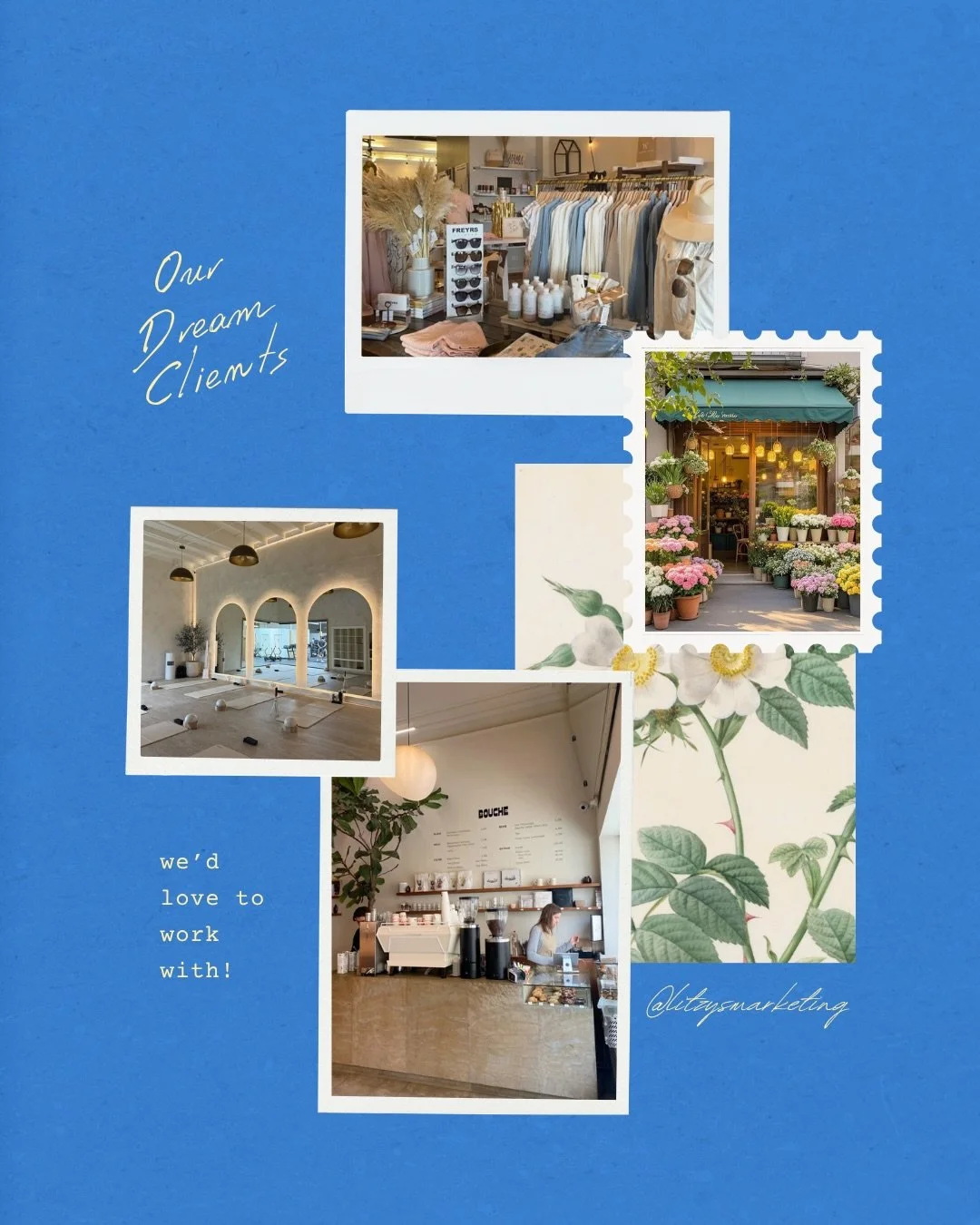 Dream clients, we&rsquo;d LOVE to add you to our client list 🤩

Tag your favorite:
⭐️ Pilates / Yoga Studio
⭐️ Coffee Shop / Barista
⭐️ Boutique Store
⭐️ Florist Owner / Shop

We&rsquo;re all about supporting small businesses, building connections &