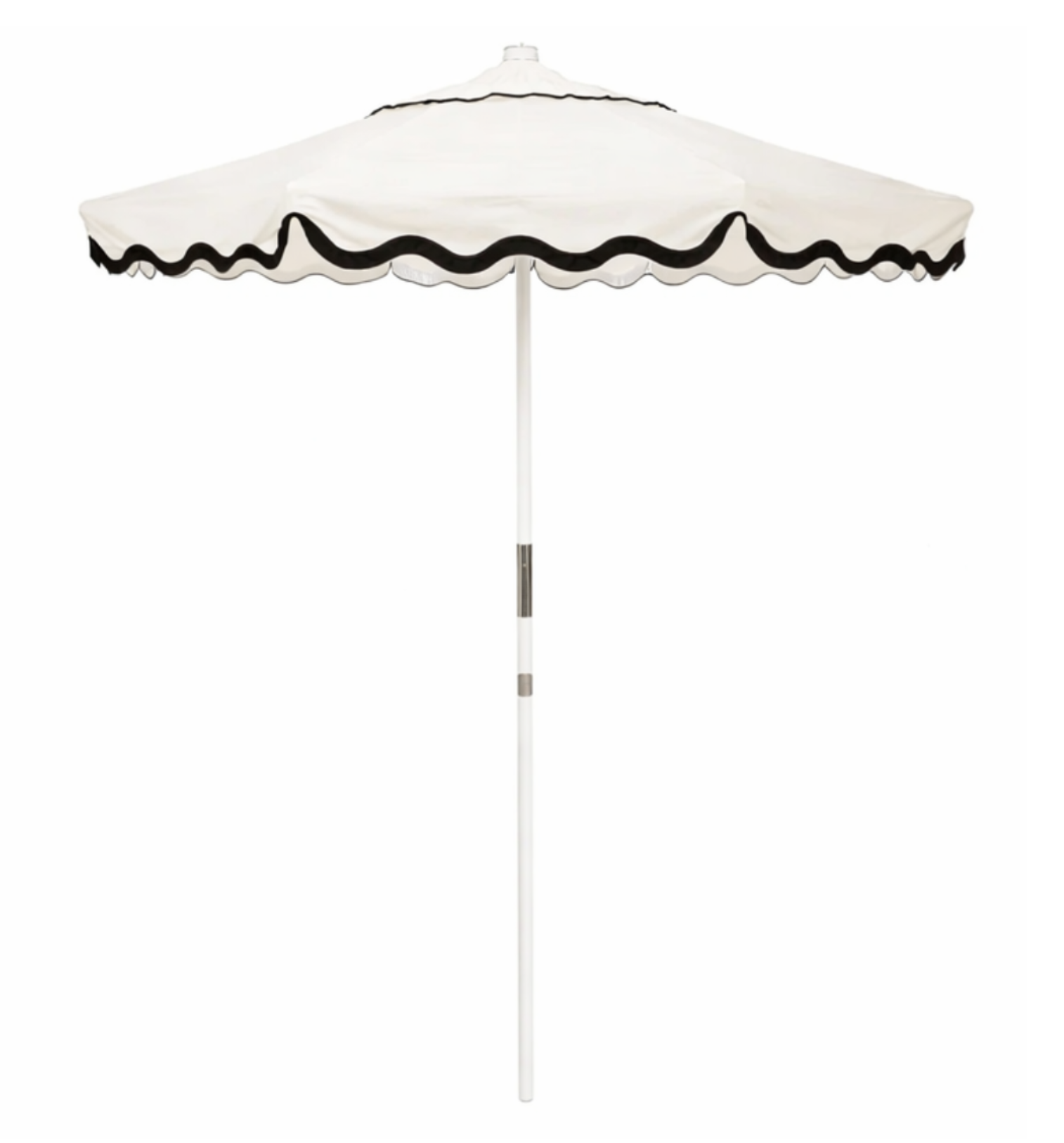Black scalloped umbrella for hire – elegant shade for wedding bars and outdoor events in Central Otago