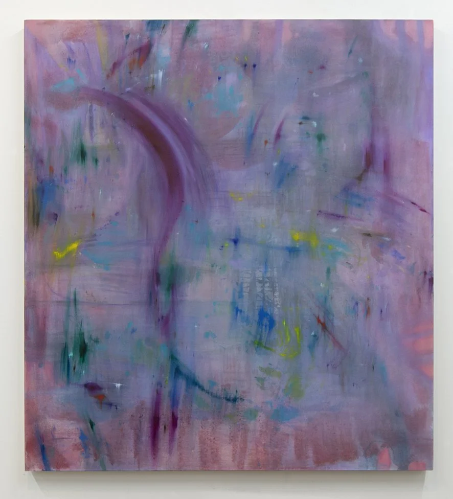 Loovely, 2025, Flashe and Oil on canvas, with exposed raw canvas sides, 59 x 54 in (149.86 x 137.16 cm)