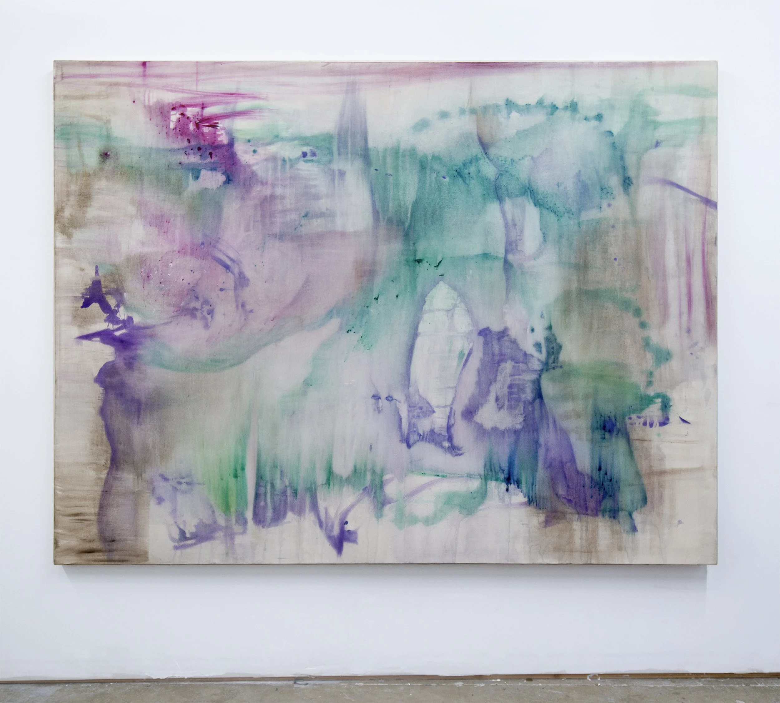 The First Crack, 2025, Flashe and Oil on Muslin with exposed Muslin Sides, 58 x 74 in (147.32 x 187.86 cm)