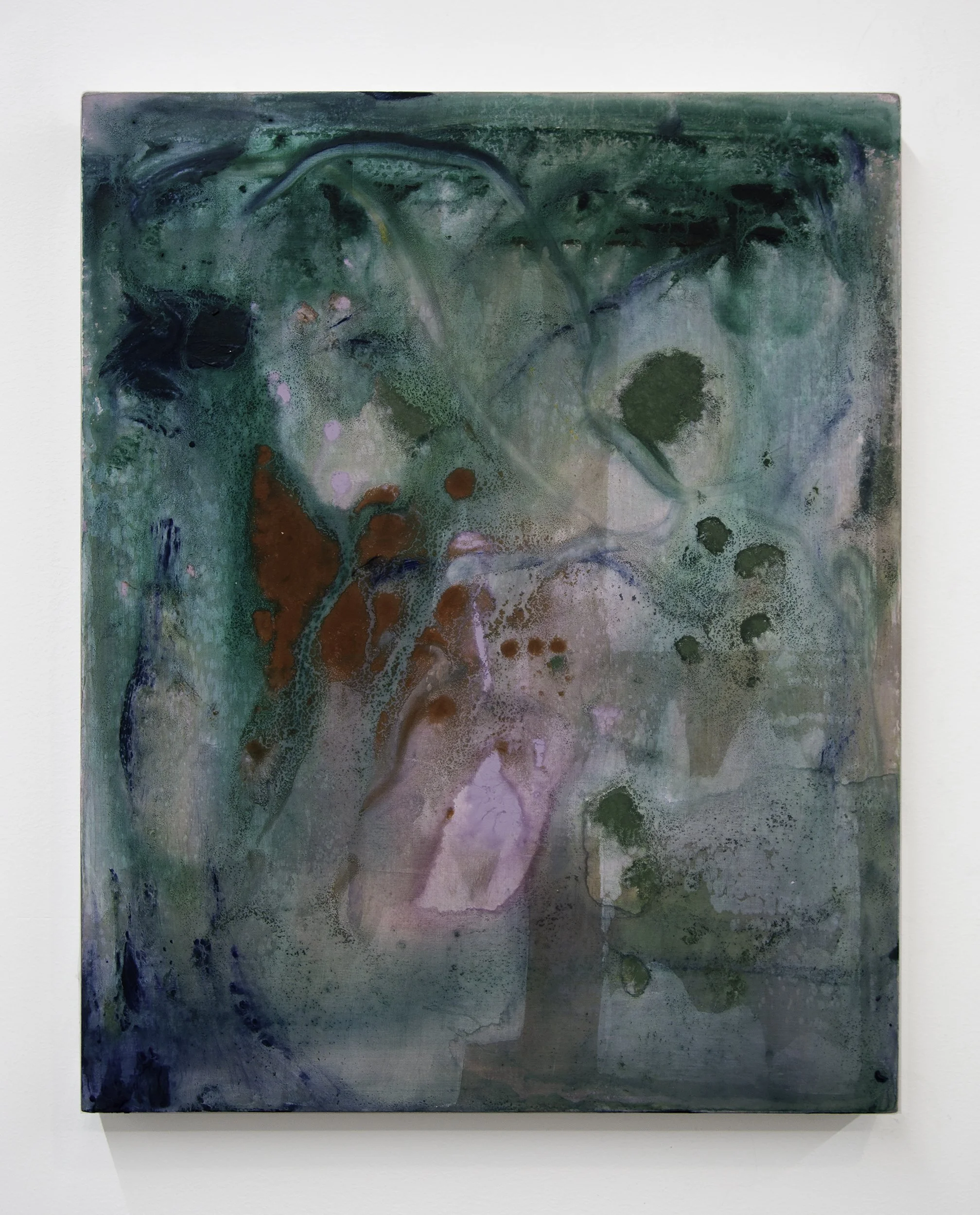 Lawn Mower Shop, 2025, Flashe and Acrylic on Muslin, 20 x 16 in (50.8 x 40.64 cm)