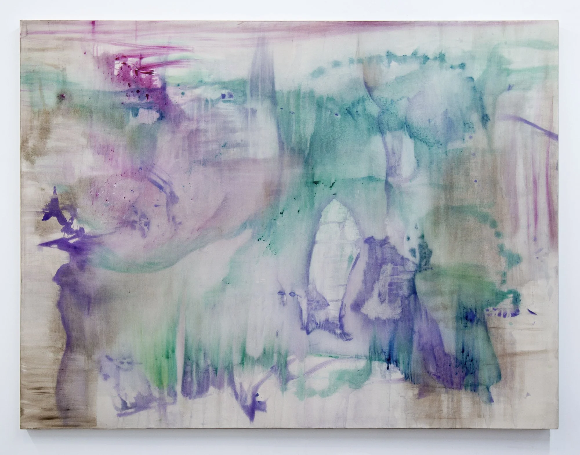 The First Crack, 2025, Flashe and oil on Muslin, with exposed raw muslin sides, 58 x 74 in (147.32 x 187.86 cm)