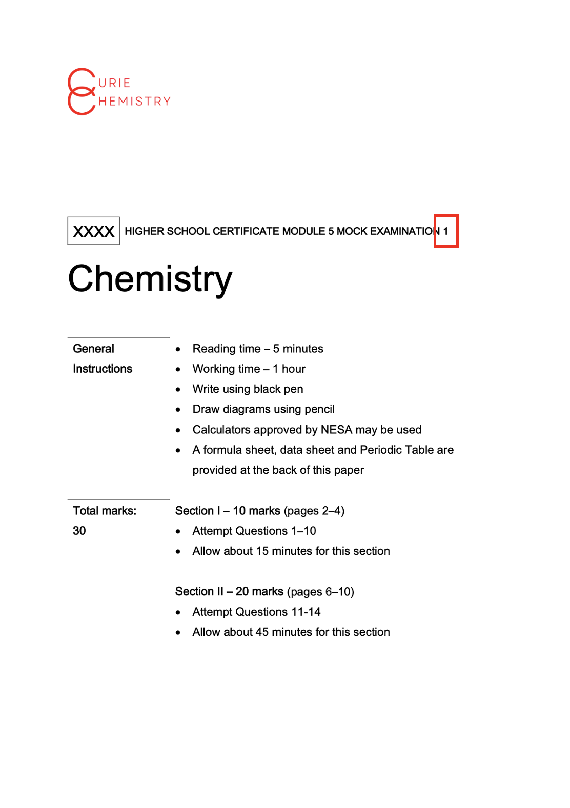 Year 12 Chemistry Module 5 Practice Test Papers (x3)