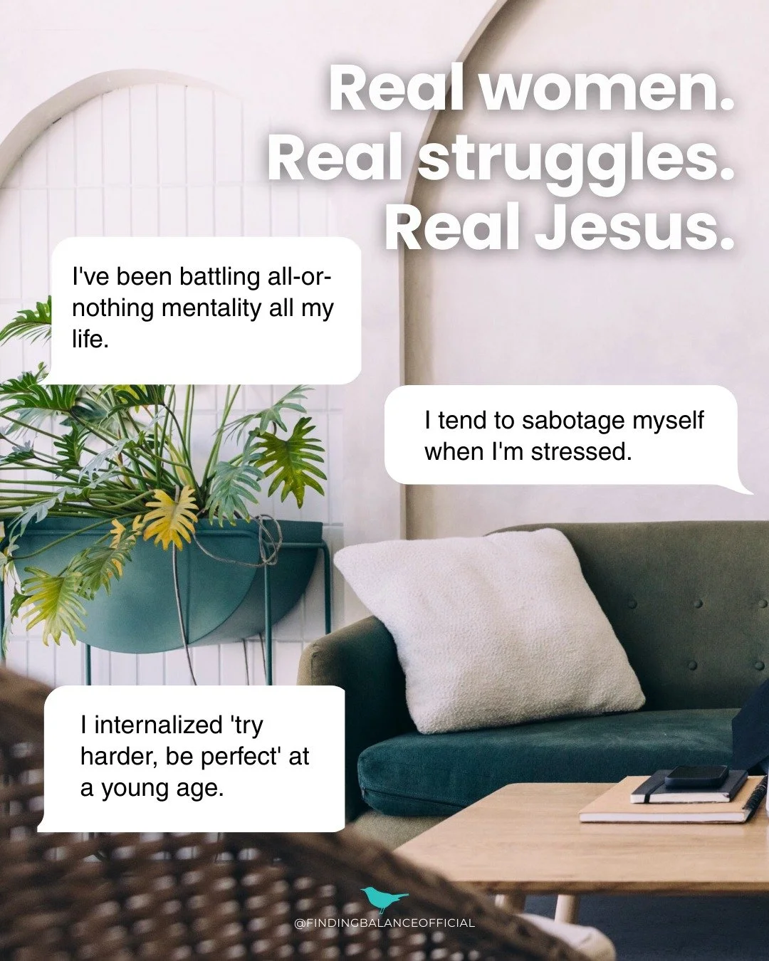 All-or-nothing thinking tells us that if we can't do it perfectly, we might as well not do it at all. But Jesus never asked for perfect. He asked for surrender.

Progress doesn't have to be perfect to be real. One small step toward freedom still coun