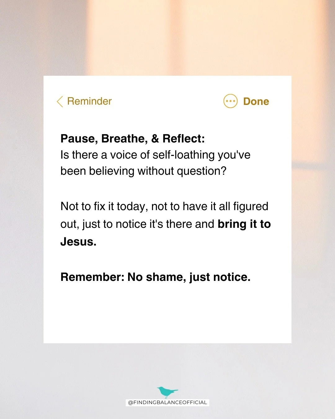 Is there a voice of self-loathing you've been believing without question? 🧡

Not to fix it today, not to have it all figured out. Just to notice it's there and bring it to Jesus. No shame, just notice.

The way you treat your body has a direct impac