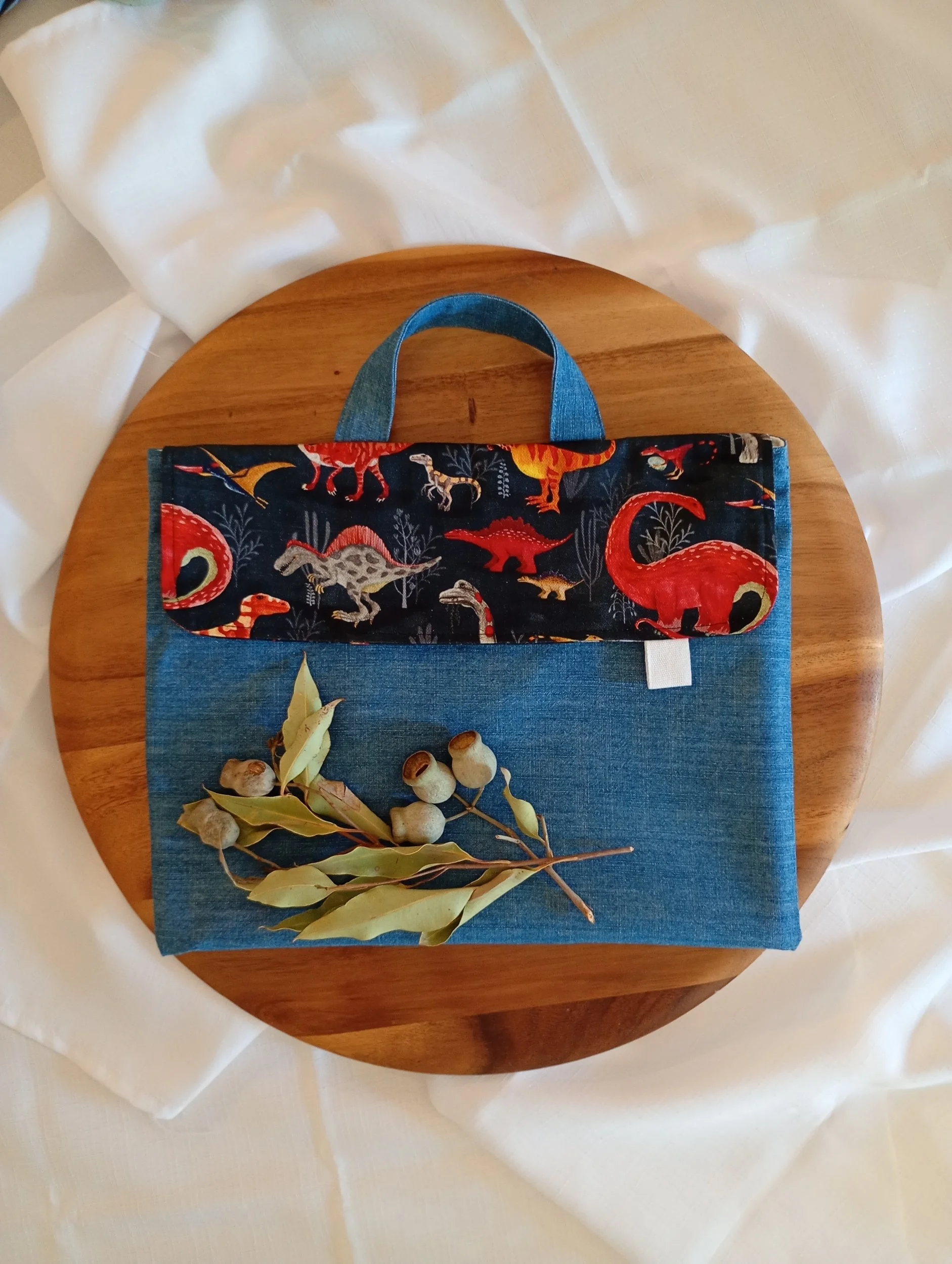 Library Bag - Denim Dinosaurs