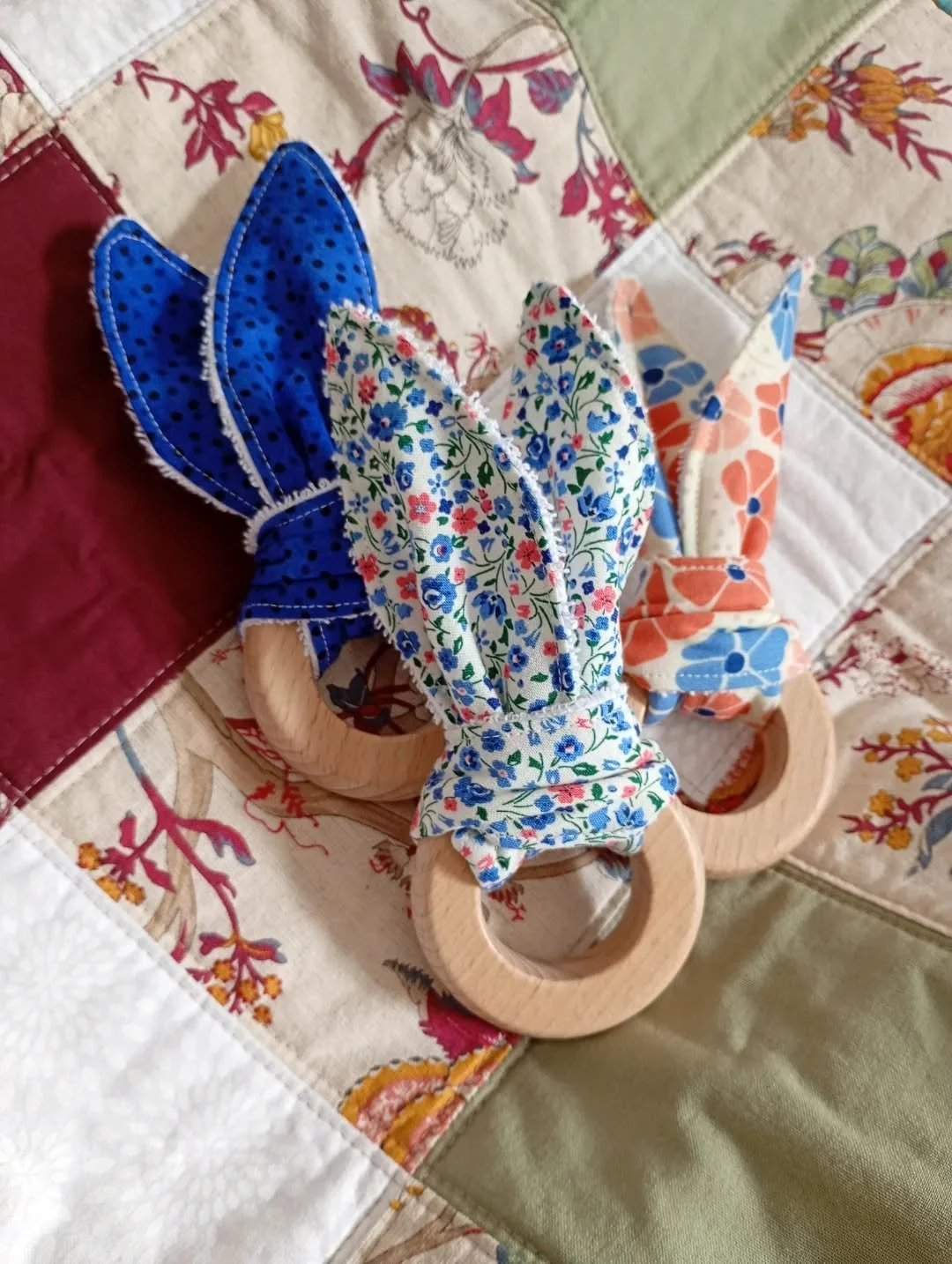 Teething can be a miserable time for little ones. If you know a little one who needs a bit of TLC, take a look at my handmade teethers, which will help to soothe those sore gums. 
✨Bonus Tip - Try wetting the fabric bunny ears and freezing before us