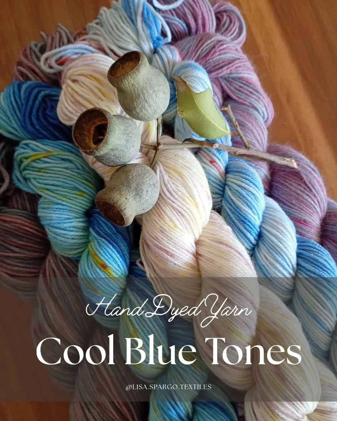 Cool Blue Tones • This week's selection of yarns feature cooler blue, green and purple tones. All look stunning on their own, but could certainly work well together.
📌Did you know? Each of my hand dyed yarn colourways are inspired by native A