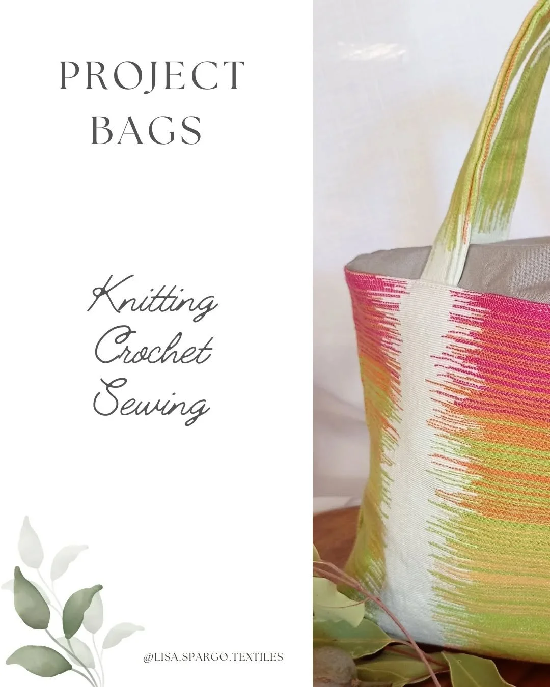 ✨ NEW ✨
Project Bags, made especially for crafters who love to keep their current project safe and organised.
🔸Sturdy cotton fabrics
🔸Handy drawstring closure
🔸Carry handles
🔸Sized to fit many projects
🔸Ideal for yarn crafts & hand sew