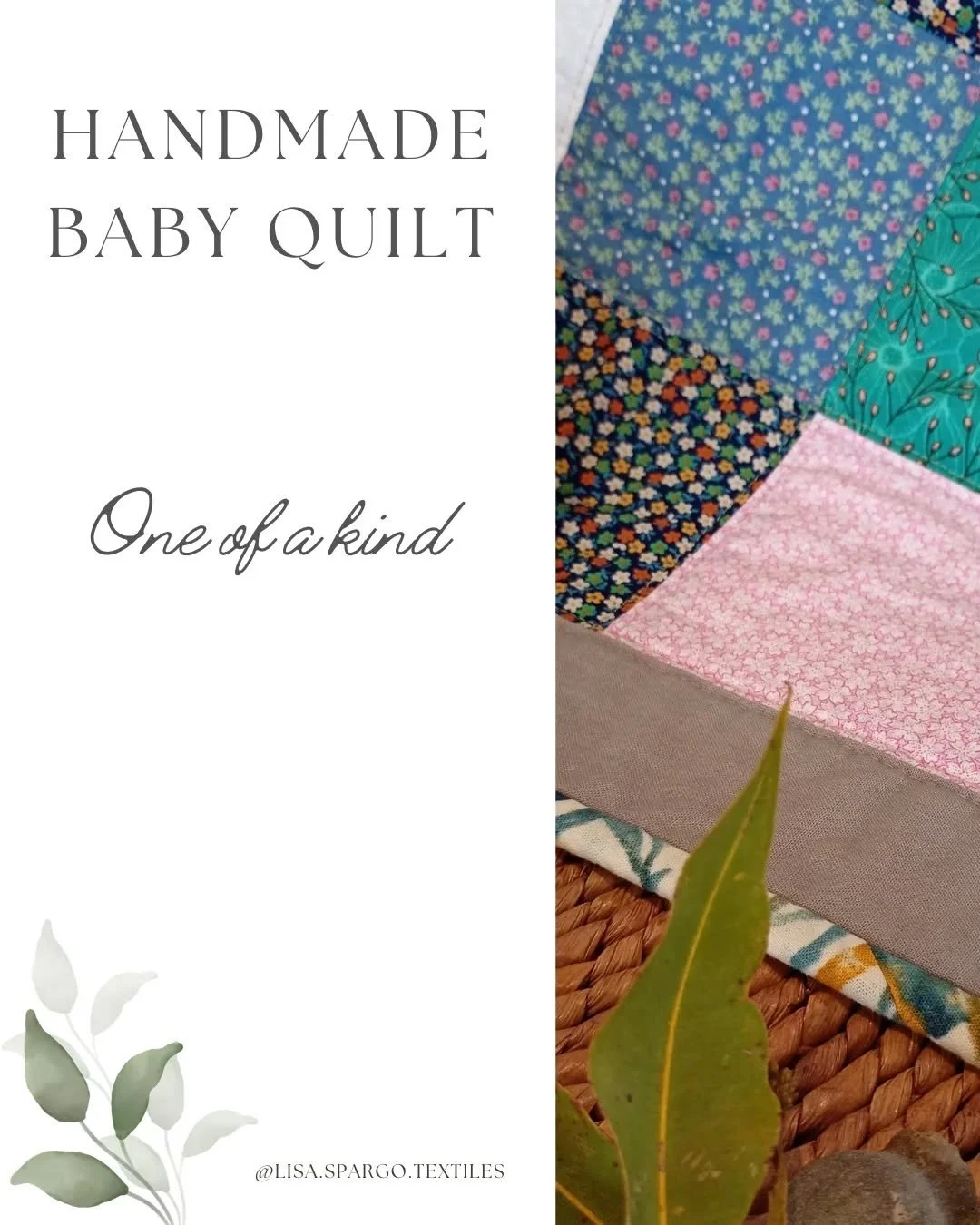 💐Handmade | One-of-a-kind Baby Quilt

🔸This subtle combination of delicate floral prints makes for a beautiful baby quilt.

🔸Ideal for tummy time, and easily packed in the nappy bag for days out. Beyond play, this mini-quilt is also the perfect si
