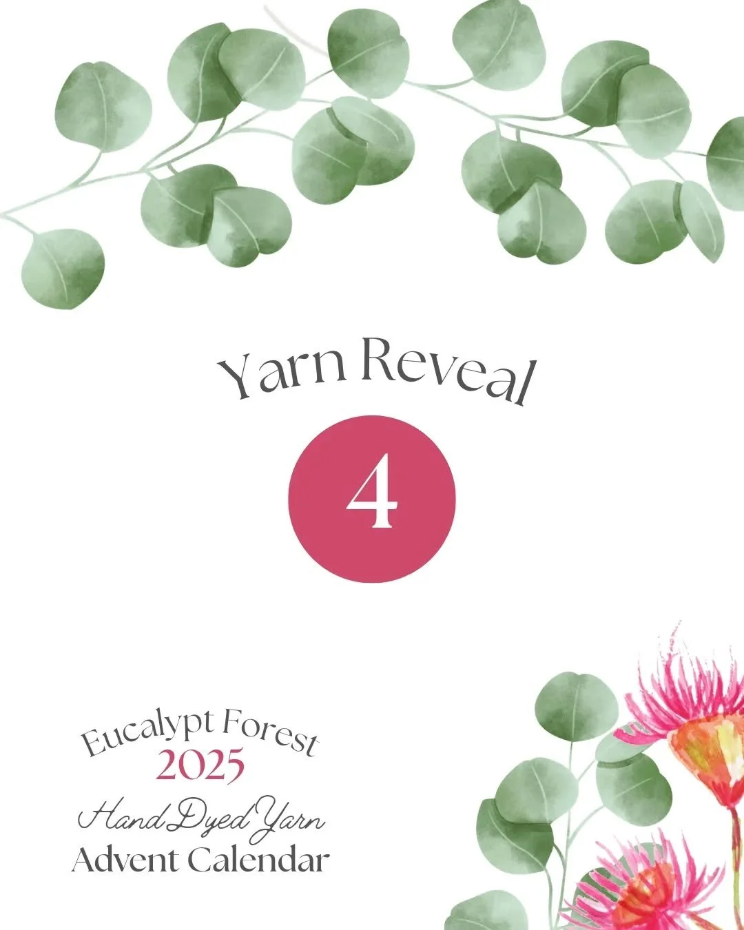 Yarn 4&nbsp;🧶 This week's yarn in the Eucalypt Forest Advent Calendar is inspired by the Karri Forests of South-West WA, Eucalyptus landsdownia. This colourway features a long colour run of a mottled honey tone, offset with a shorter green section.
