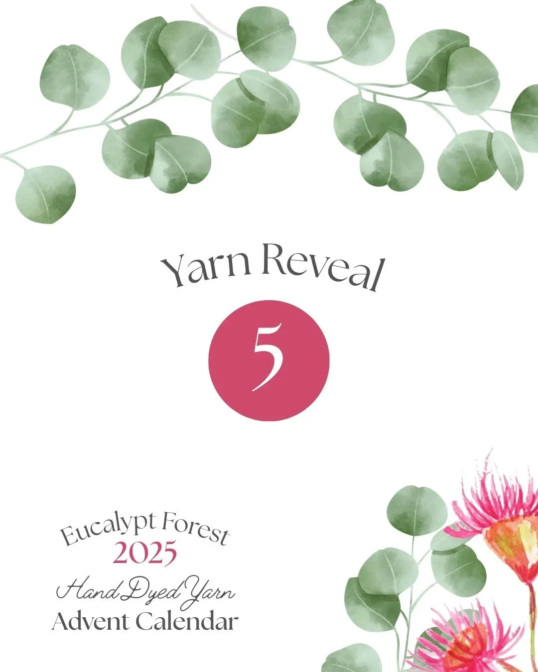 Yarn 5&nbsp;🧶&nbsp;The final yarn in the Eucalypt Forest Advent Calendar is inspired by the stunning pink flowers on the Silver Princess, Eucalyptus caesia. It has been such a bright and cheerful yarn to knit with during the Christmas and New Year w