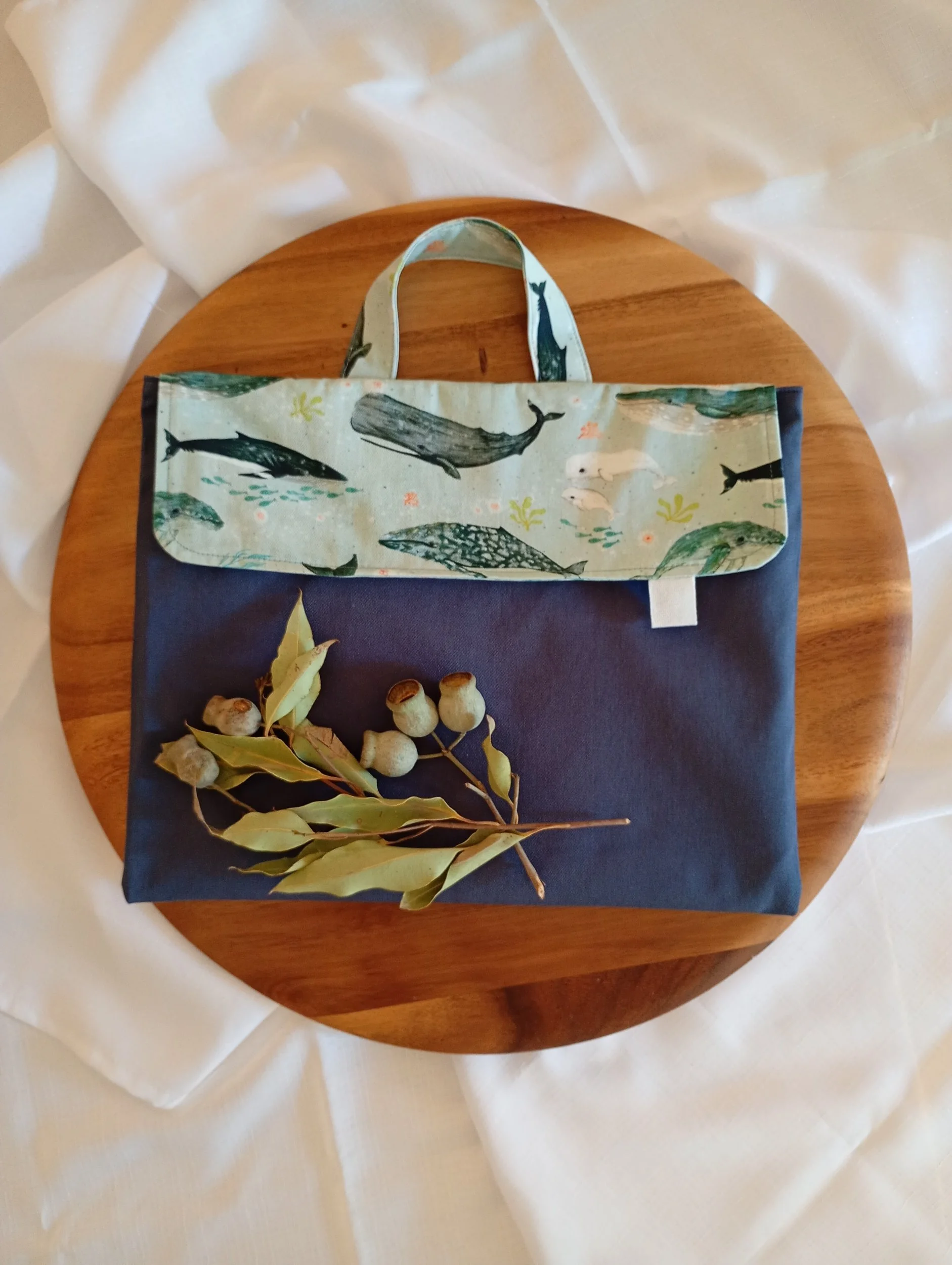 Library Bag - Navy Whales