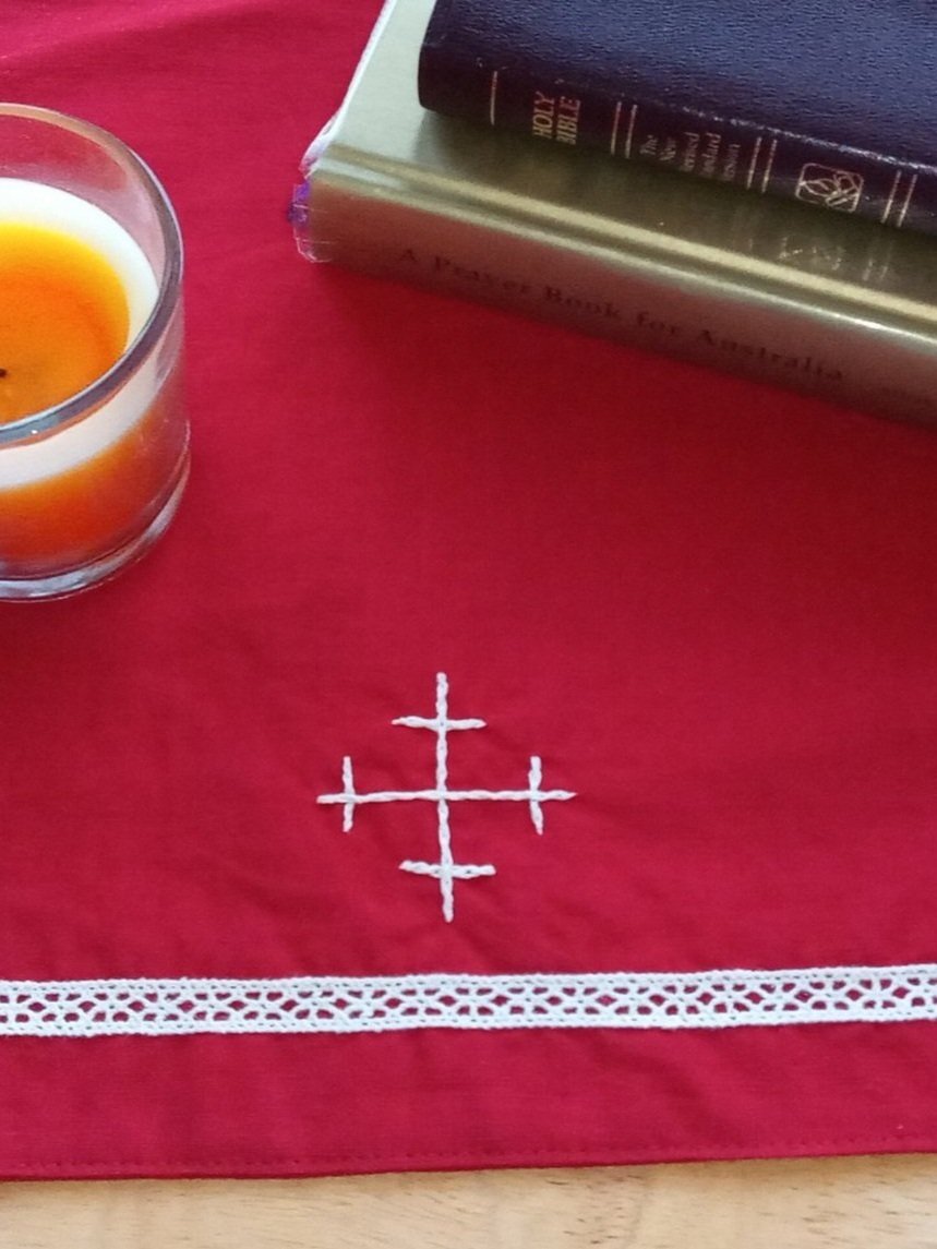 Red : Custom made Christian Prayer Table Cloths for Home Altars and School Prayer Spaces