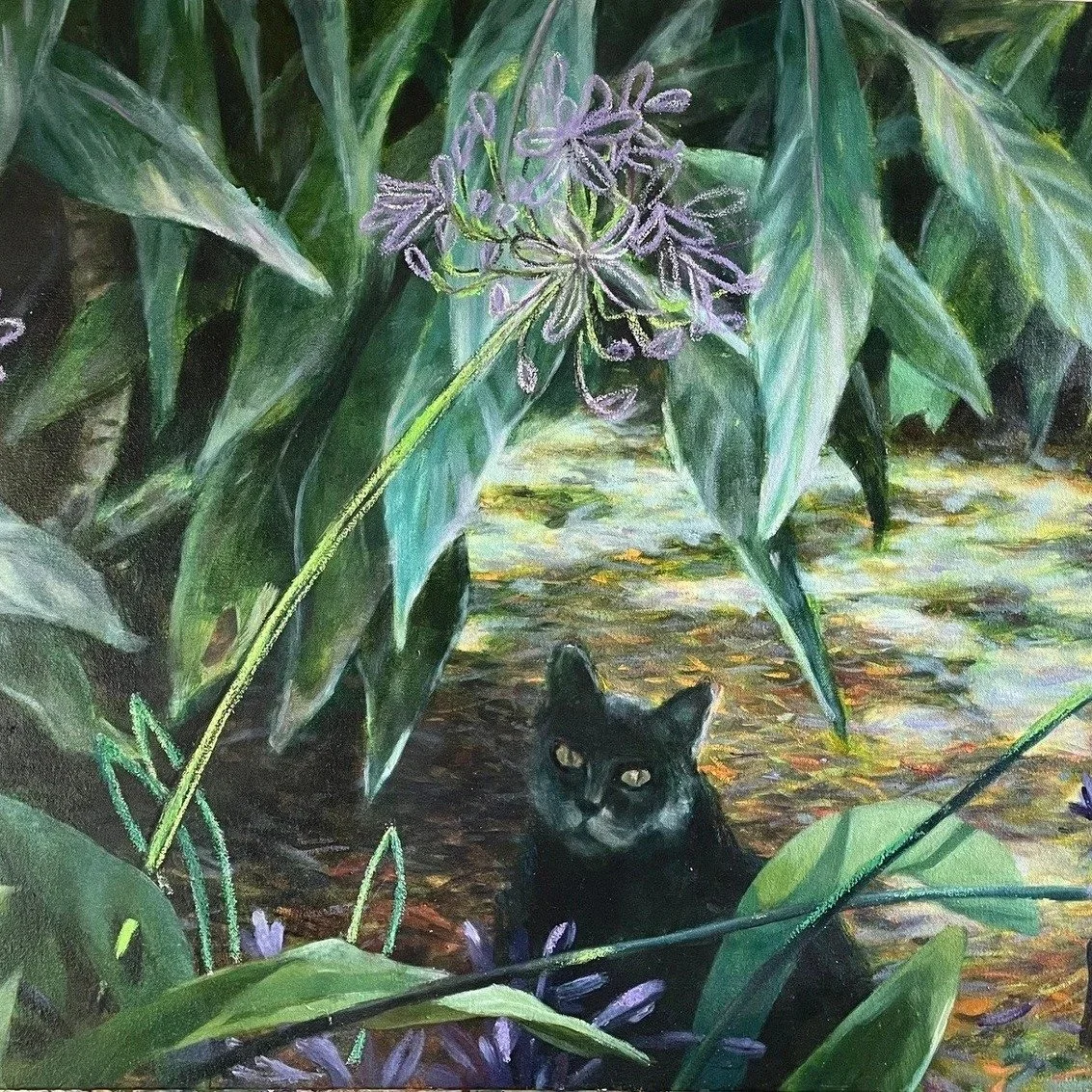 A friend amongst the plants 🐈&zwj;⬛ 

🖼️ I Thought I Was Invisible | Lorraine Abernethy | $1,500
📍 Now on display at Feather &amp; Lawry Gallery as part of the Three Visions exhibition or online: https://www.featherandlawrygallery.com.au/shop/p/th