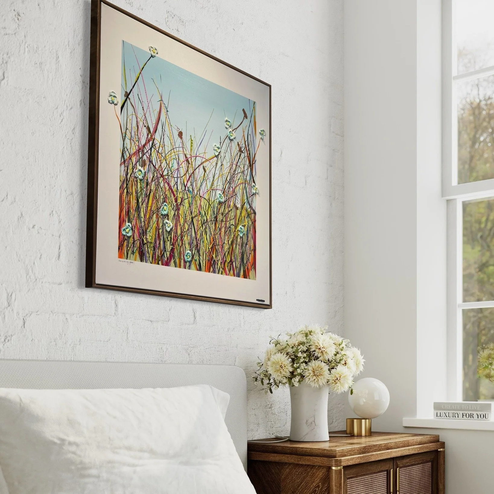 A vibrant and emotive work by our newly represented artist Collie Crawford 
'Love in the Long Grass'

100 x 100cm
Mixed media on canvas with floating frame
$4,500.00

Art story:
In the hush of late afternoon, where wild grasses rise in a brilliant ta