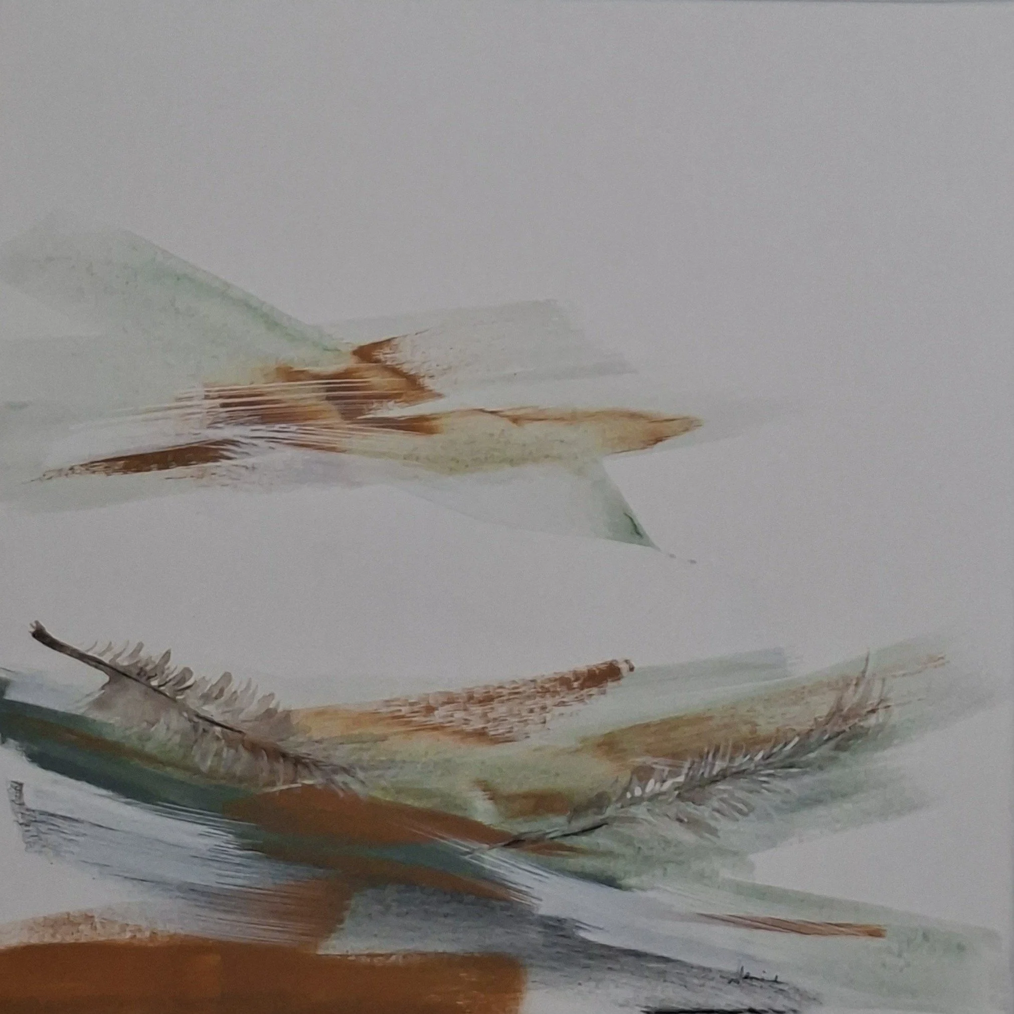 Float like a Feather 1 &amp; 2, by Wendy Rennie.

Soft and light, like a feather moving and floating through the air, barely leaving an impression&hellip;

These lovely works are Acrylic, Charcoal &amp; Ink on Canvas and each piece is 50cm x 50cm.

Y