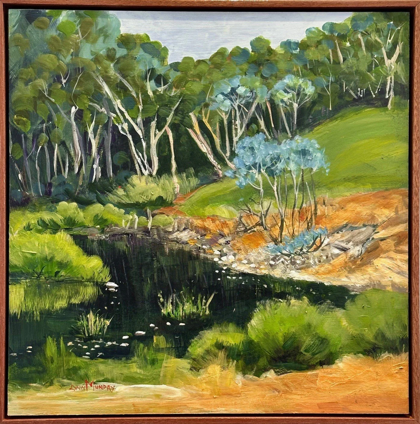 Moredun Creek by @mundaylynnart  is a new work in gallery now.

This creek originates in the Ben Lomond area which is in the higher reaches of the New England Tableland near Glen Innes. The reflections in the water and the colours of the dry grass ca