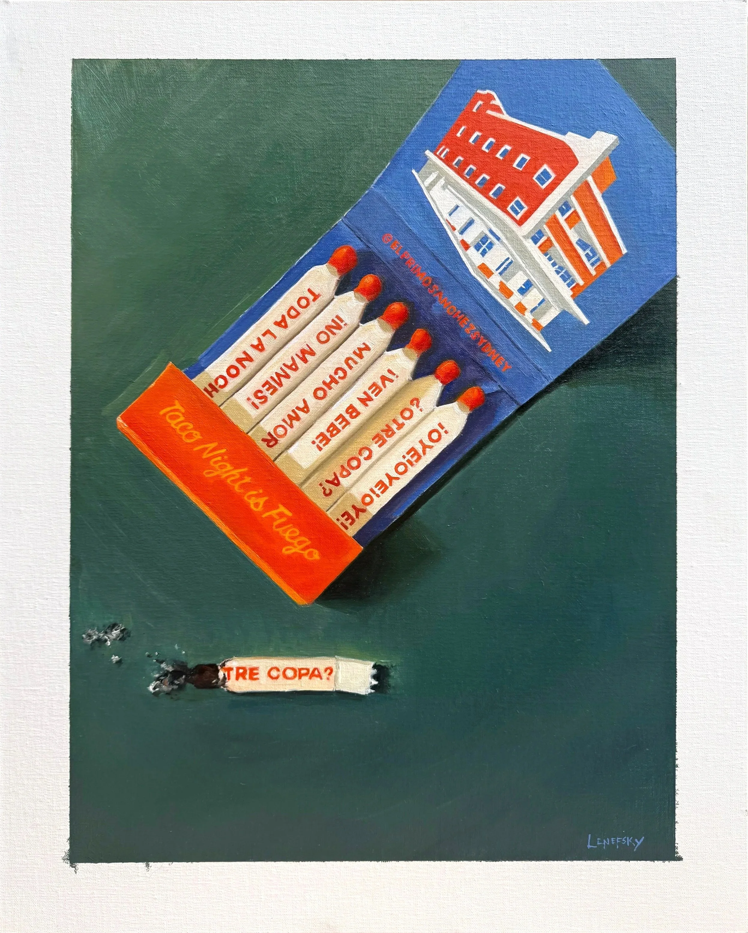 taco night is fuego | oil on linen | private collection