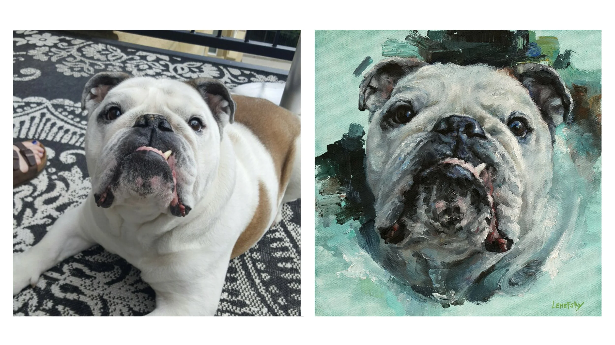 Bulldog Oil Portrait Painting with Photo Reference