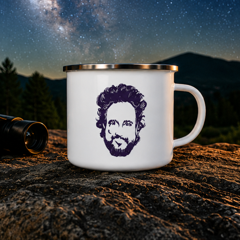 SAY YES enamel camp mug by Lenny's After Dark featuring an original illustration celebrating Ancient Aliens and cult classics.