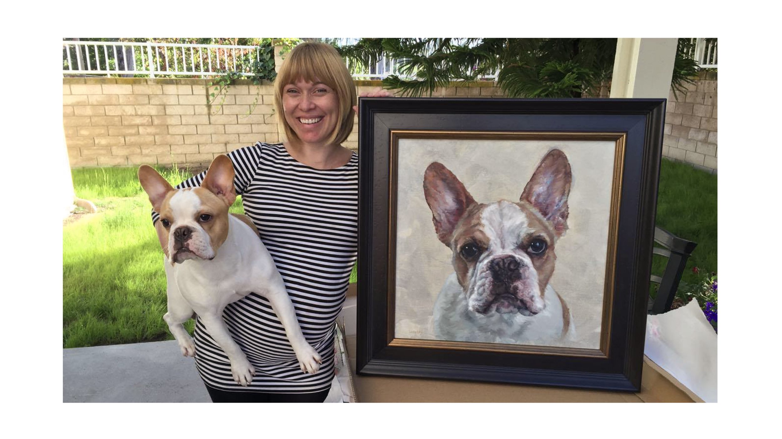 Frenchie posing with his Dog Portrait Oil Painting