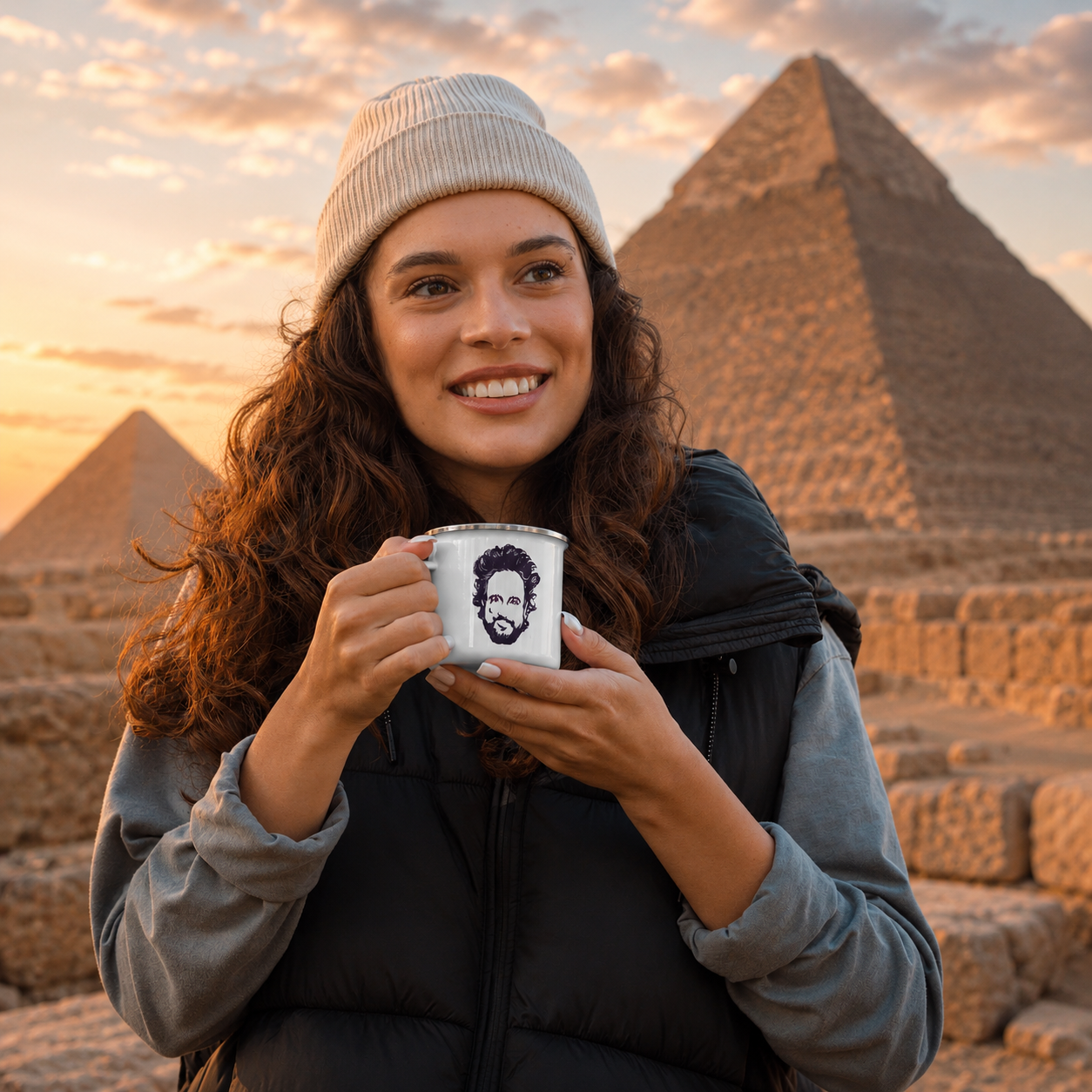 Ancient Astronaut Theorists SAY YES Giorgio Tsoukalos Enamel Camp Cup | Lenny's After Dark |  Great Pyramids