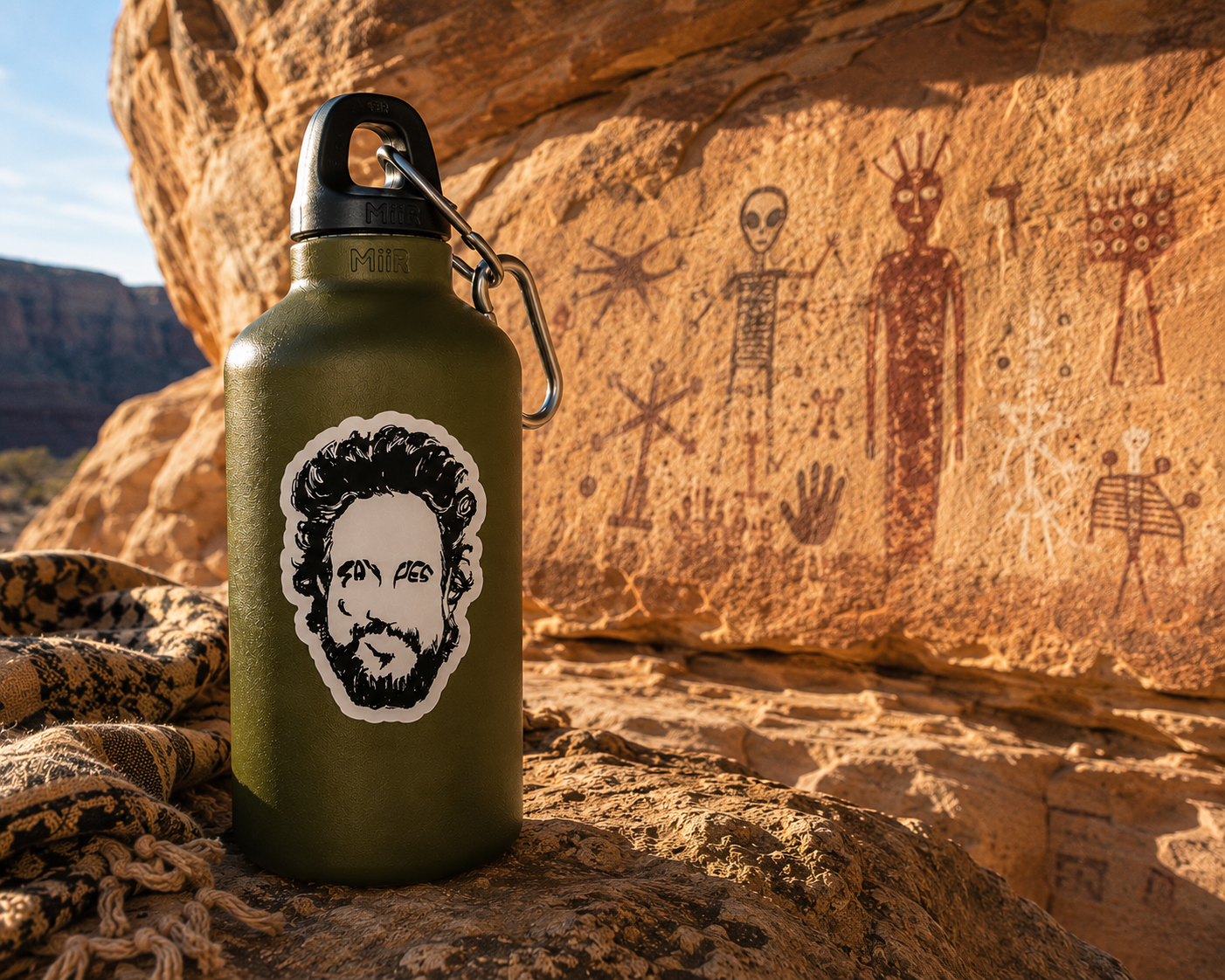 Ancient Astronaut Theorists SAY YES vinyl sticker 3-pack in matte, holographic and glow-in-the-dark finishes featuring an illustrated portrait inspired by Giorgio Tsoukalos from Ancient Aliens.