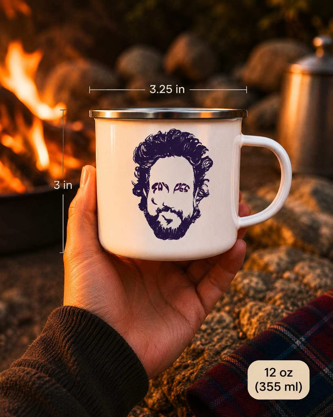 Ancient Aliens Fans SAY YES Giorgio Tsoukalos Enamel Camp Cup | Lenny's After Dark