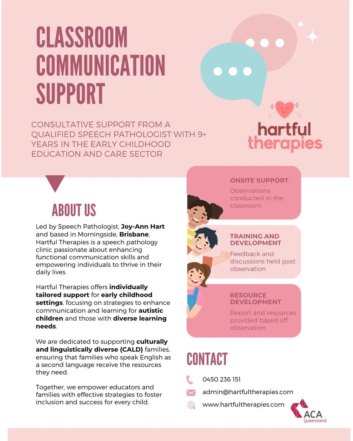 ✨ Classroom communication support for your team ✨

Supporting educators to embed practical communication strategies into everyday routines, not add more to their workload.

Observations, tailored feedback, and resources designed to build confidence a