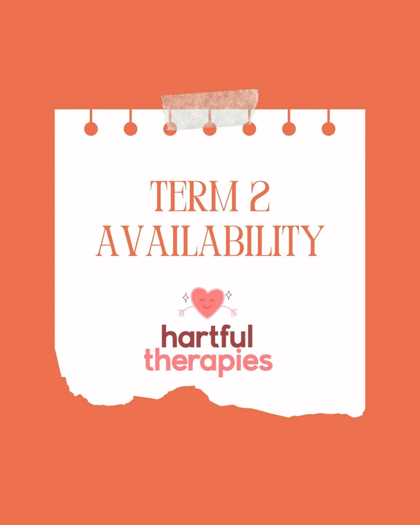 ✨ Term 2 Availability ✨

With recent changes across services in Brisbane, I know many families are navigating what support might look like right now.

I&rsquo;m opening up a small number of appointments through Hartful Therapies in Term 2 💛

Here&rs