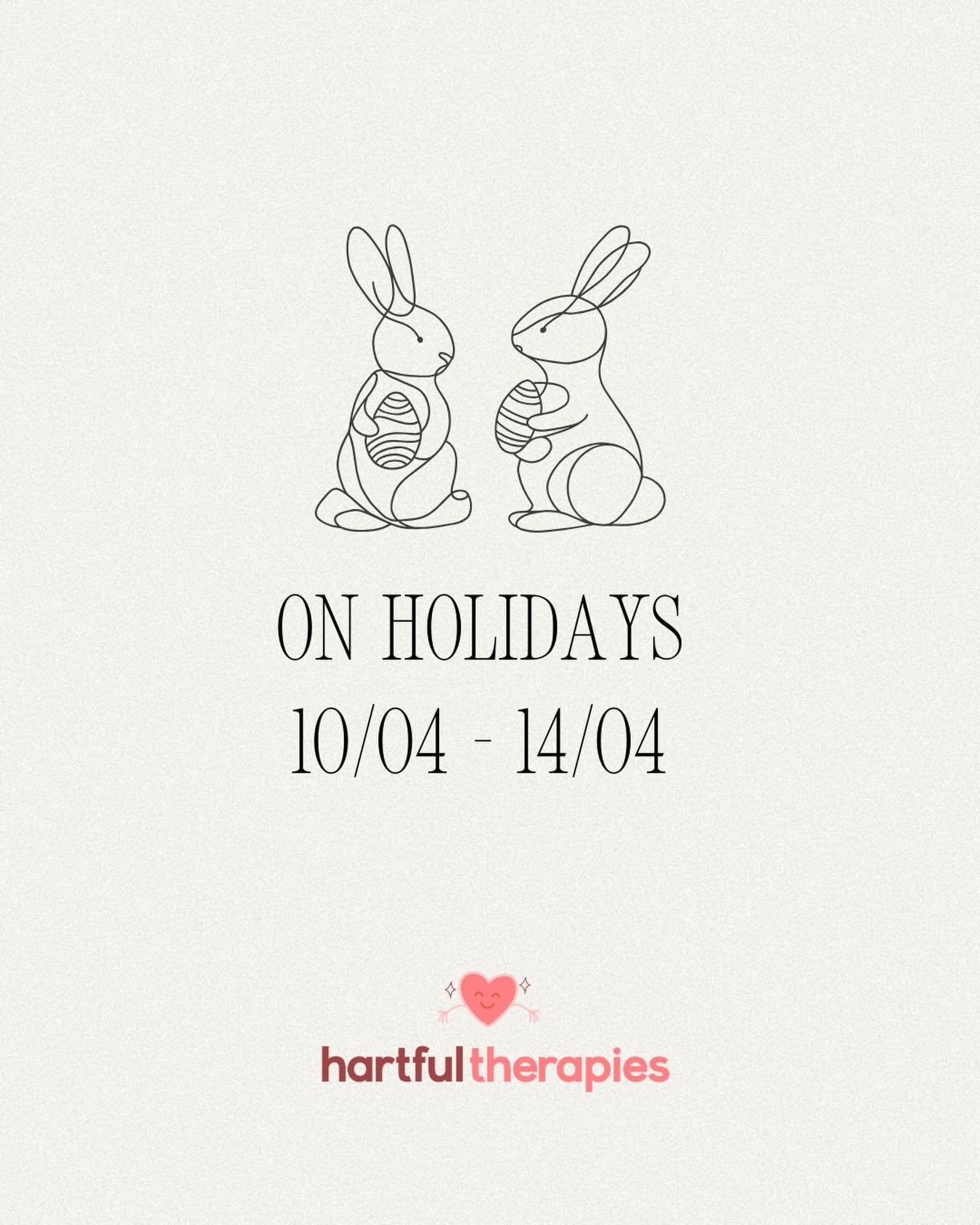 We will be closed from Friday 10th April to Tuesday 14th April for a little (slightly belated) Easter getaway with the family 🐣💛

Taking a few days to slow down, soak up some family time and recharge.

We&rsquo;ll be back in clinic Wednesday 15th A