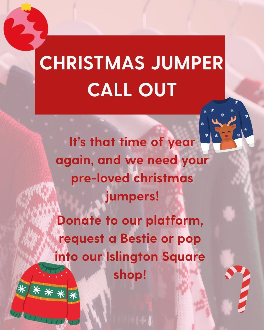 Get into the festive spirit and donate your pre-loved Christmas jumpers for someone else to enjoy 🎄 #ChristmasJumper #FestiveSeason #Donate #GiveYourBest