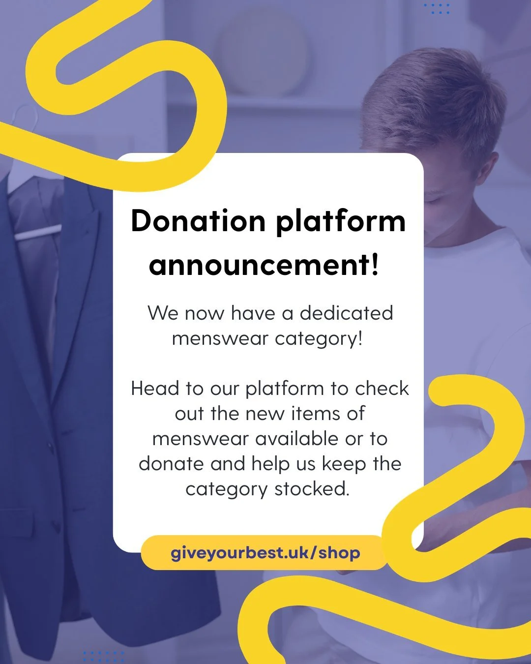 Exciting news! 🚨 The GYB donation platform now has...a menswear category!

Head to the link in our bio to shop the new section, or to donate your gently pre-loved mens clothing items. 

We're thrilled to be expanding the communities we support ❤️

W