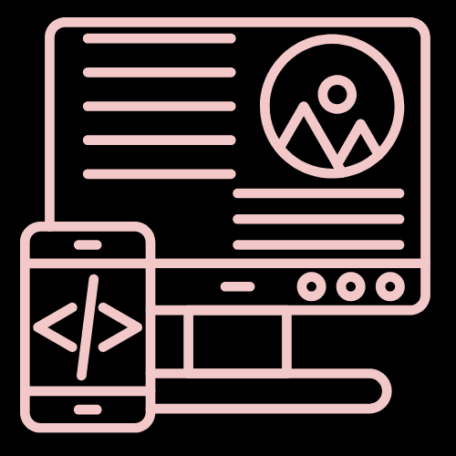 Icon of a computer and smartphone showing web layout elements representing professional website design services.