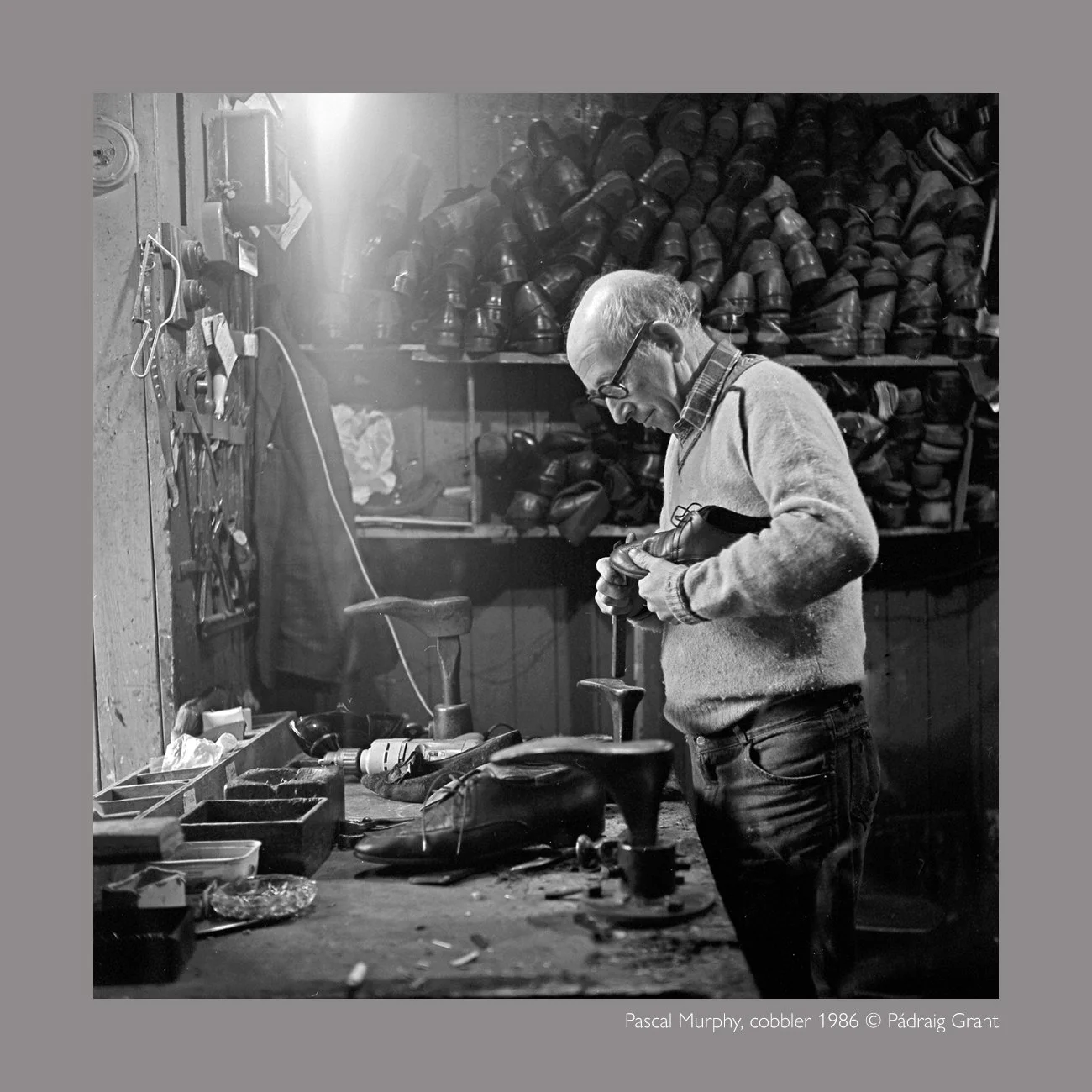 Pascal Murphy, cobbler
Selskar, Wexford 1986
Photograph © Pádraig Grant
#padraiggrantswexford #portraitphotography #filmphotography #blackandwhitephotography