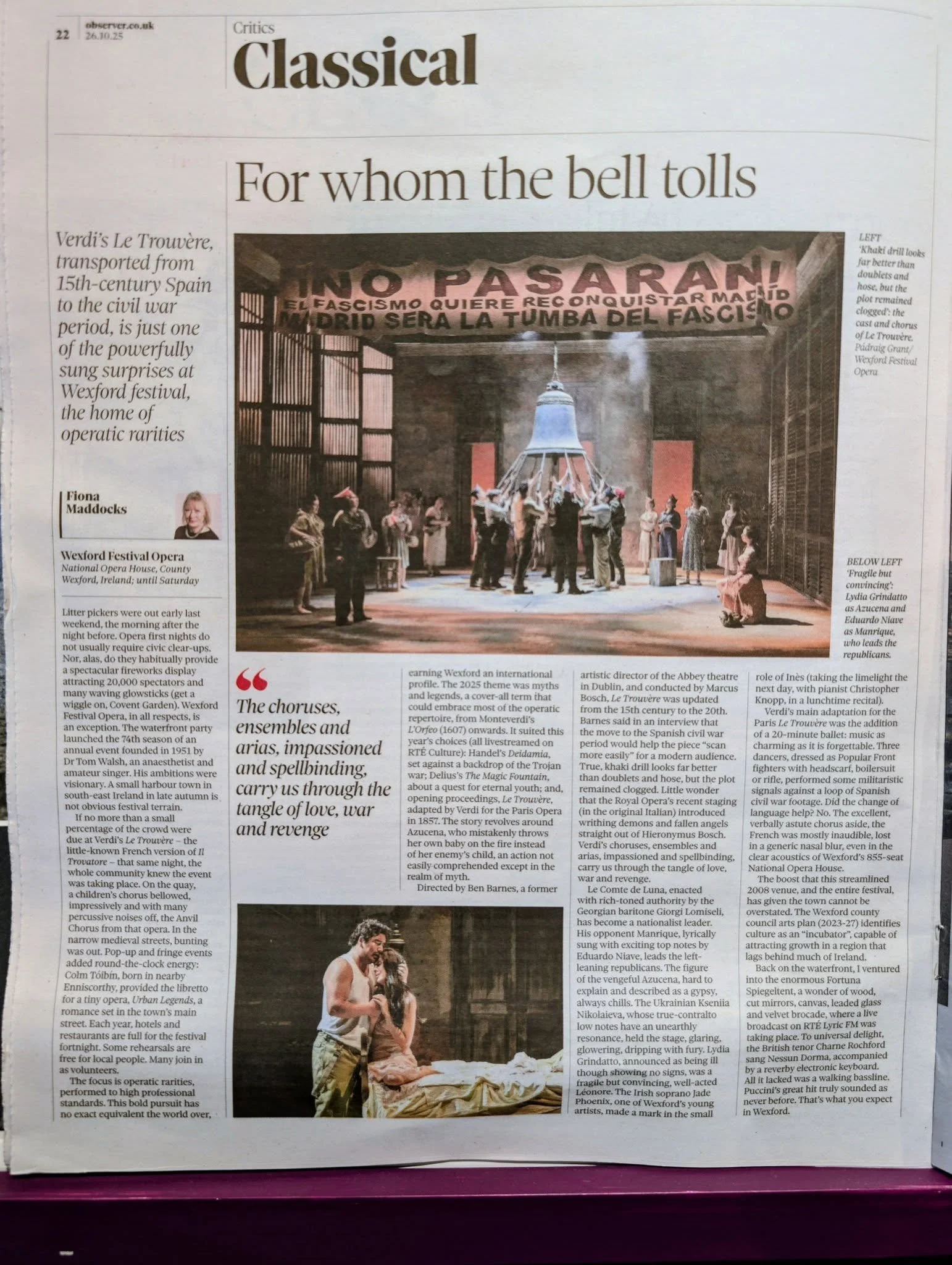 Quite nice to see my photographs in today's Observer accompanying the review for Verdi's Le Trouvère at Wexford Festival Opera! 
#padraiggrantsworld #padraiggrantswexford #stagephotography #operaphotography #photojournalism
