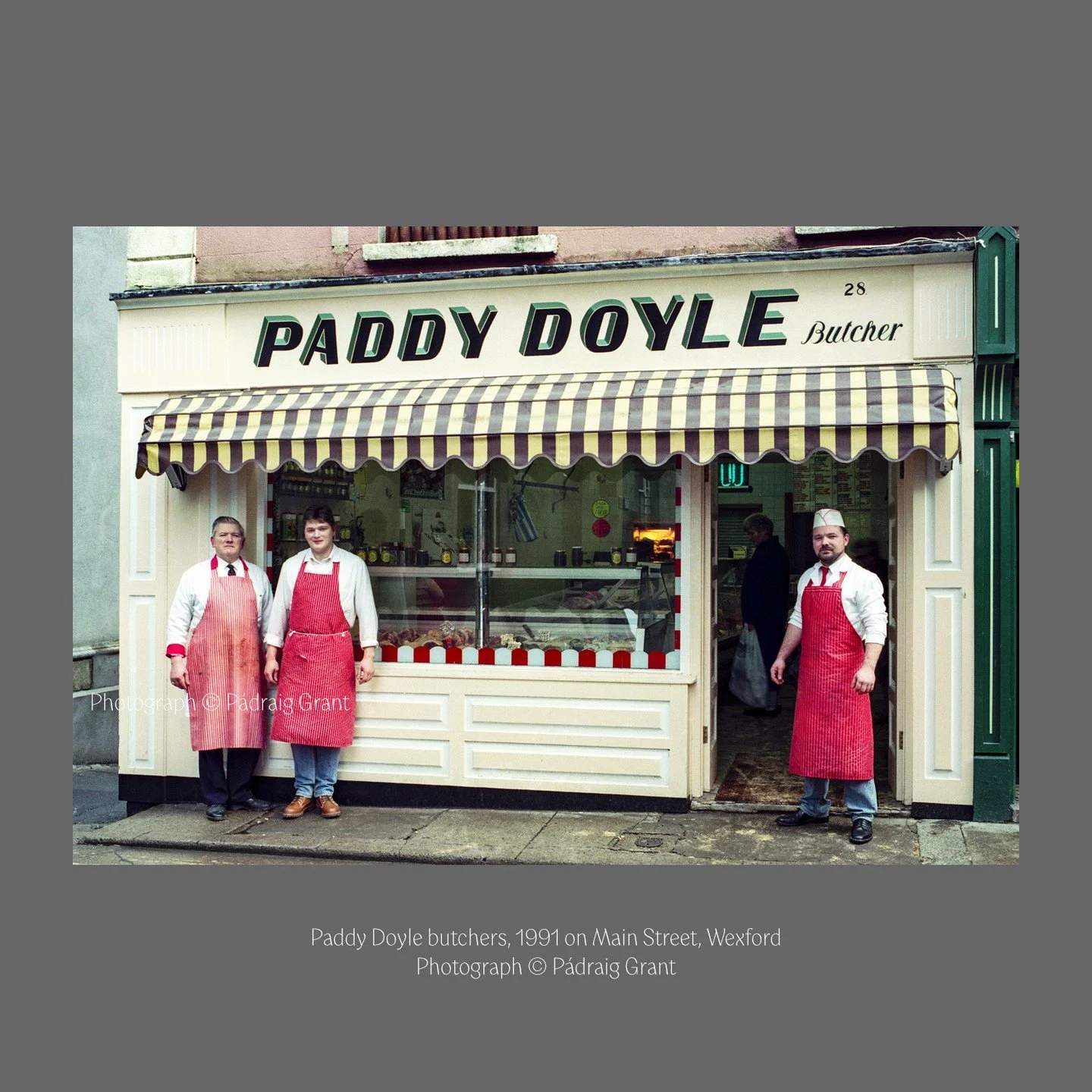 Paddy Doyle's butchers on Main Street, Wexford in 1991

Do not share without credit &amp; tag:
Photograph &copy; P&aacute;draig Grant

#padraiggrantswexford