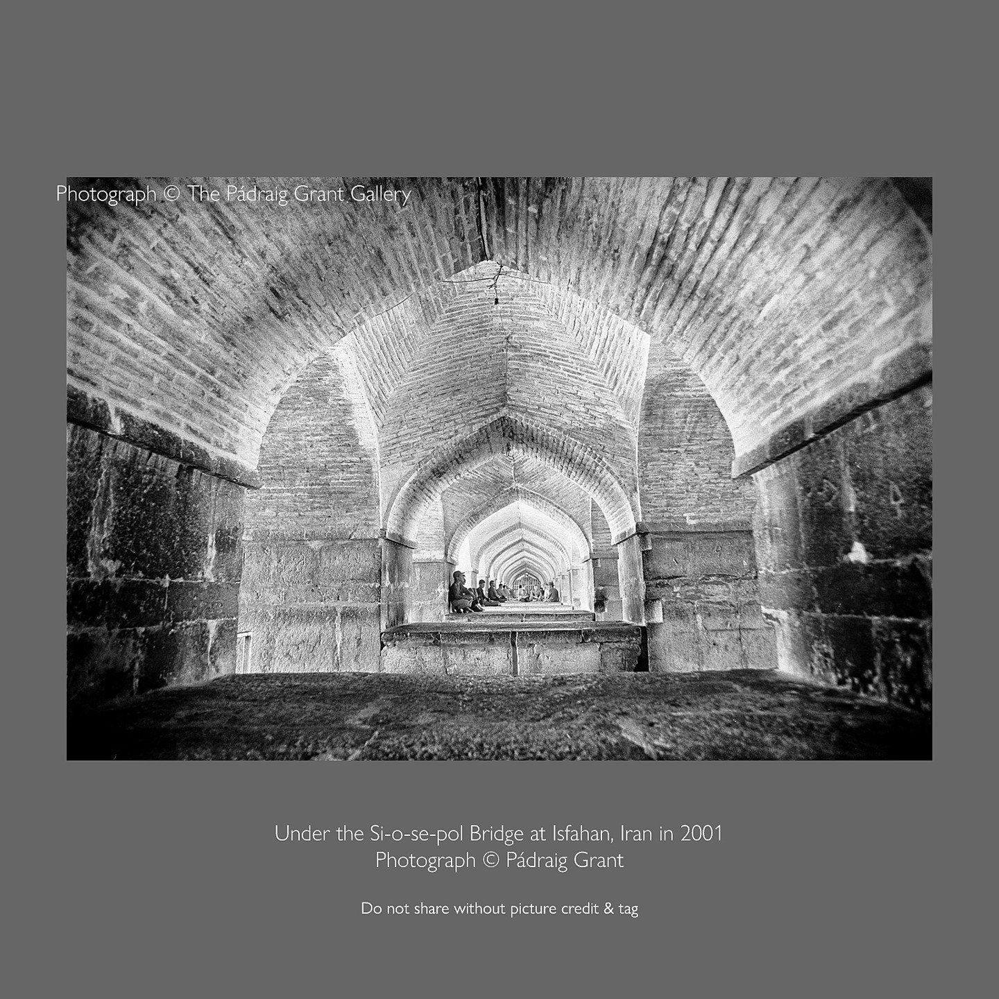 There are tea rooms located at either end of the Si-o-se-pol bridge at Isfahan, Iran. It was built between 1599 and 1602.

Do not share without credit and tag:
Photograph &copy; P&aacute;draig Grant

#padraiggrantsworld #photojournalism #filmphotogra