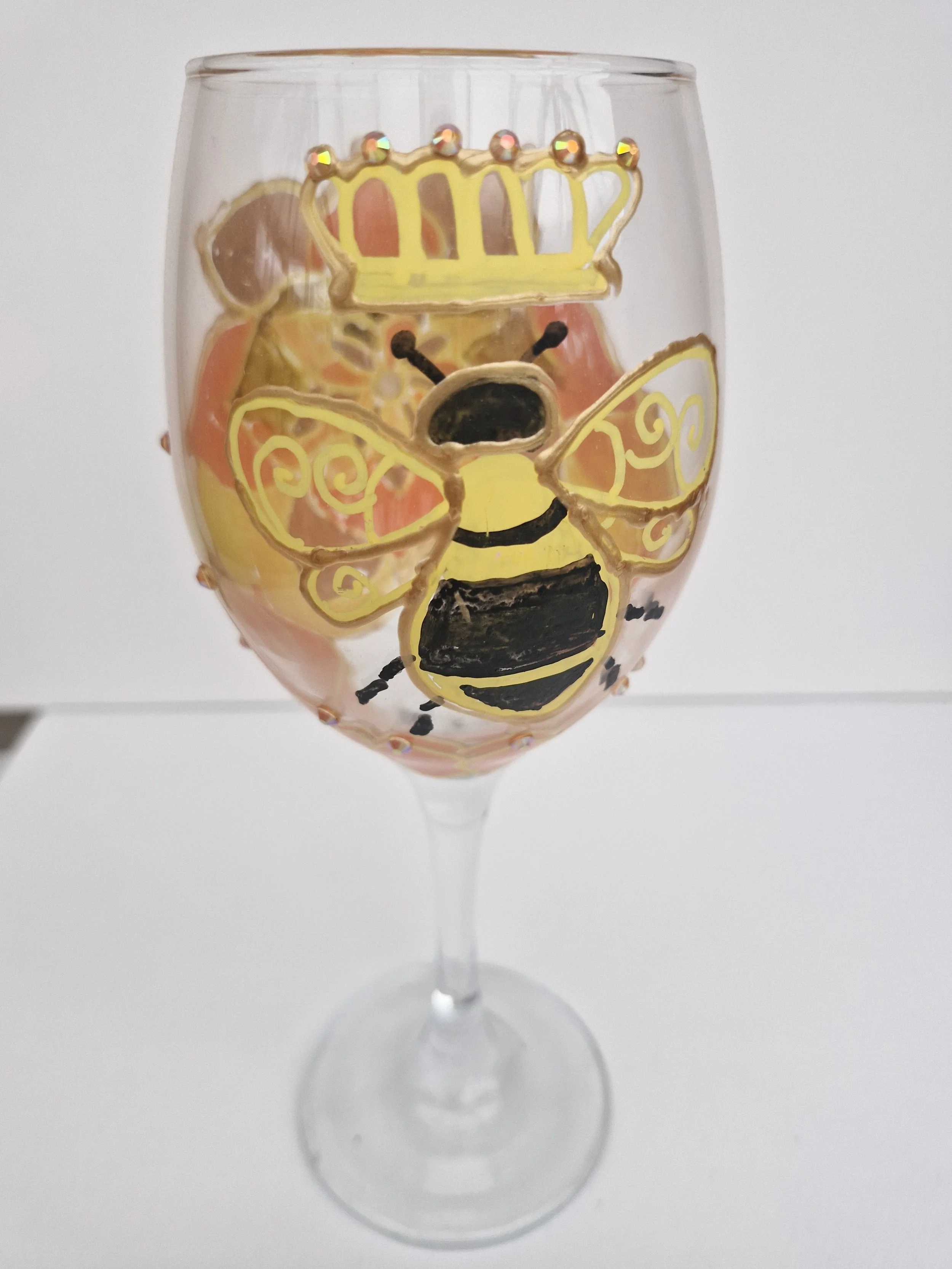 Queen Bee Hand-Painted Wine Glass Embellished