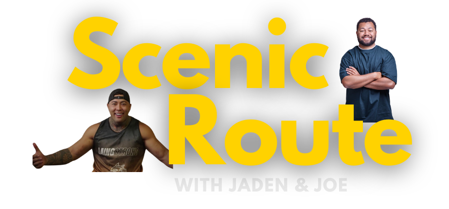 Scenic Route with Jaden & Joe logo featuring two smiling men, one in a tank top, the other in a t-shirt.