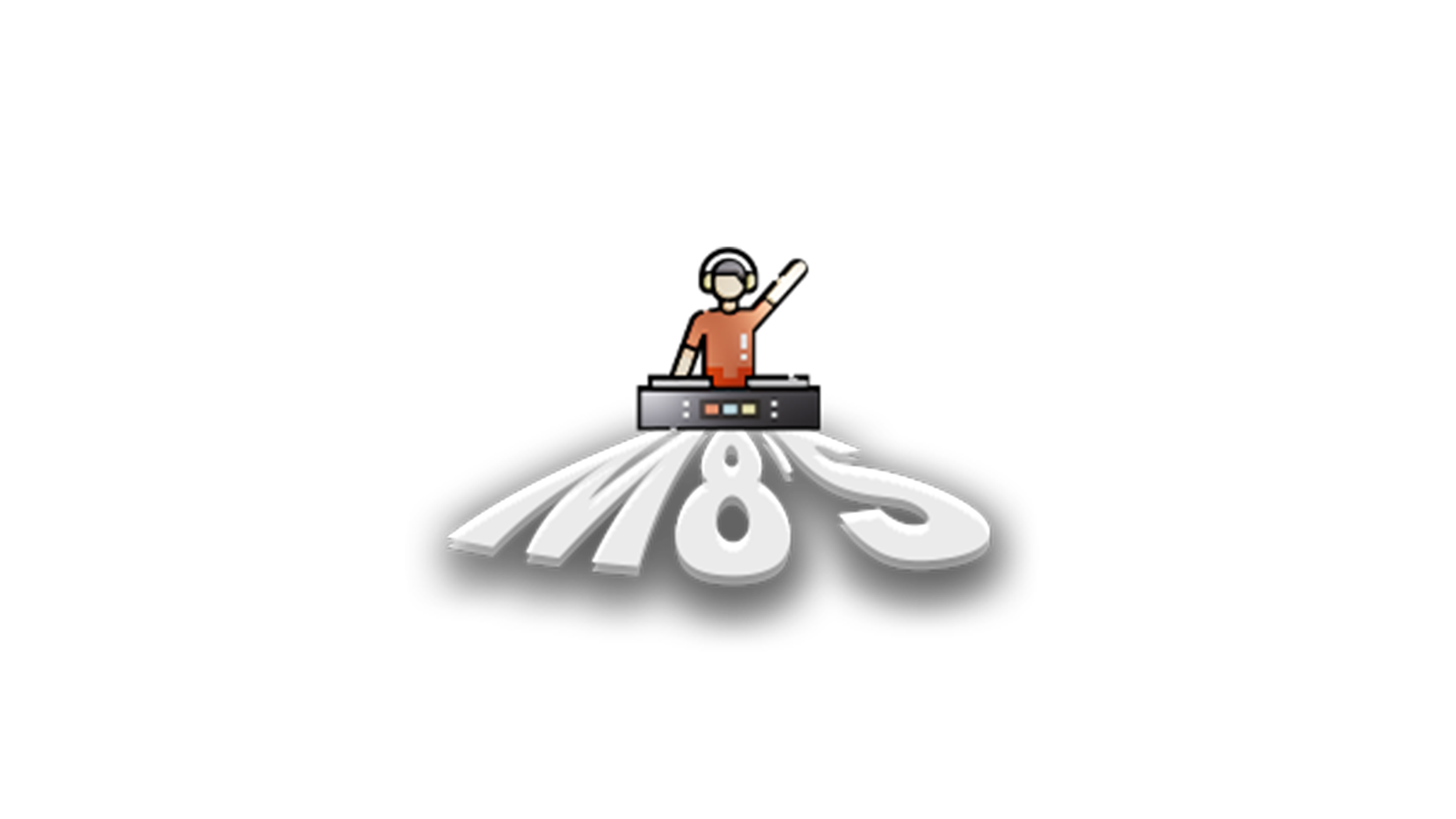 DJ playing music on M8s logo, black background