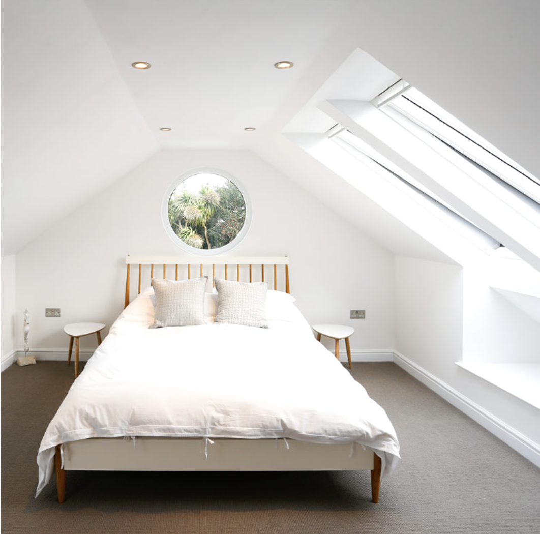 Elegant bedroom created through a loft conversion in Cornwall, showcasing our expertise in transforming spaces
