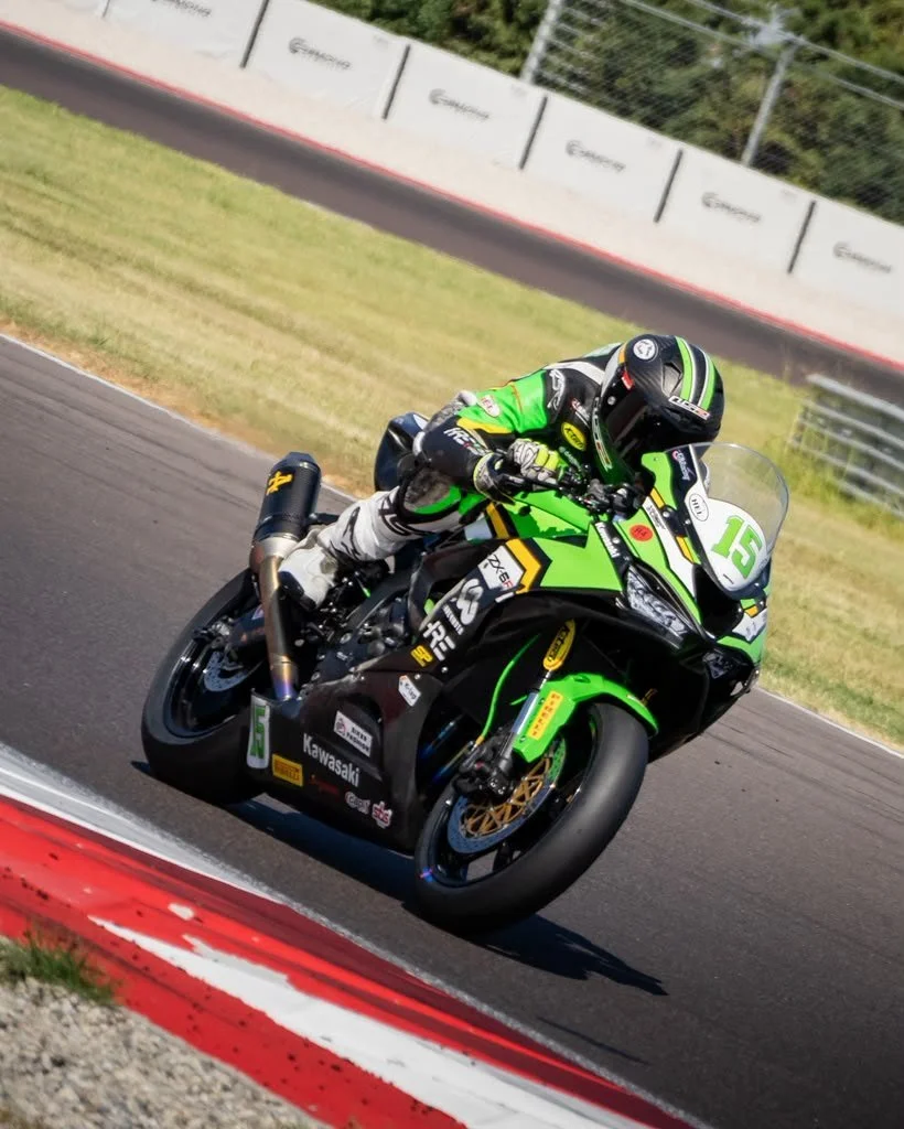Close view of Luki Owen on the number 15 Kawasaki ZX-6R Sportbike — 2026 season