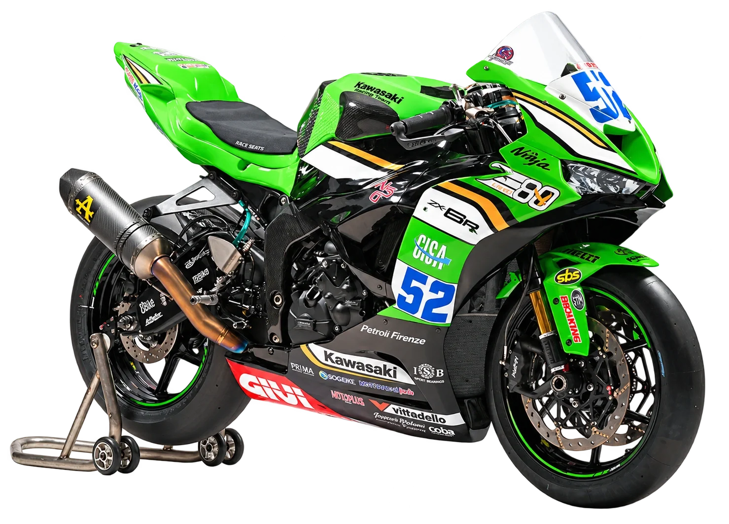 Number 52 Kawasaki ZX-6R race bike