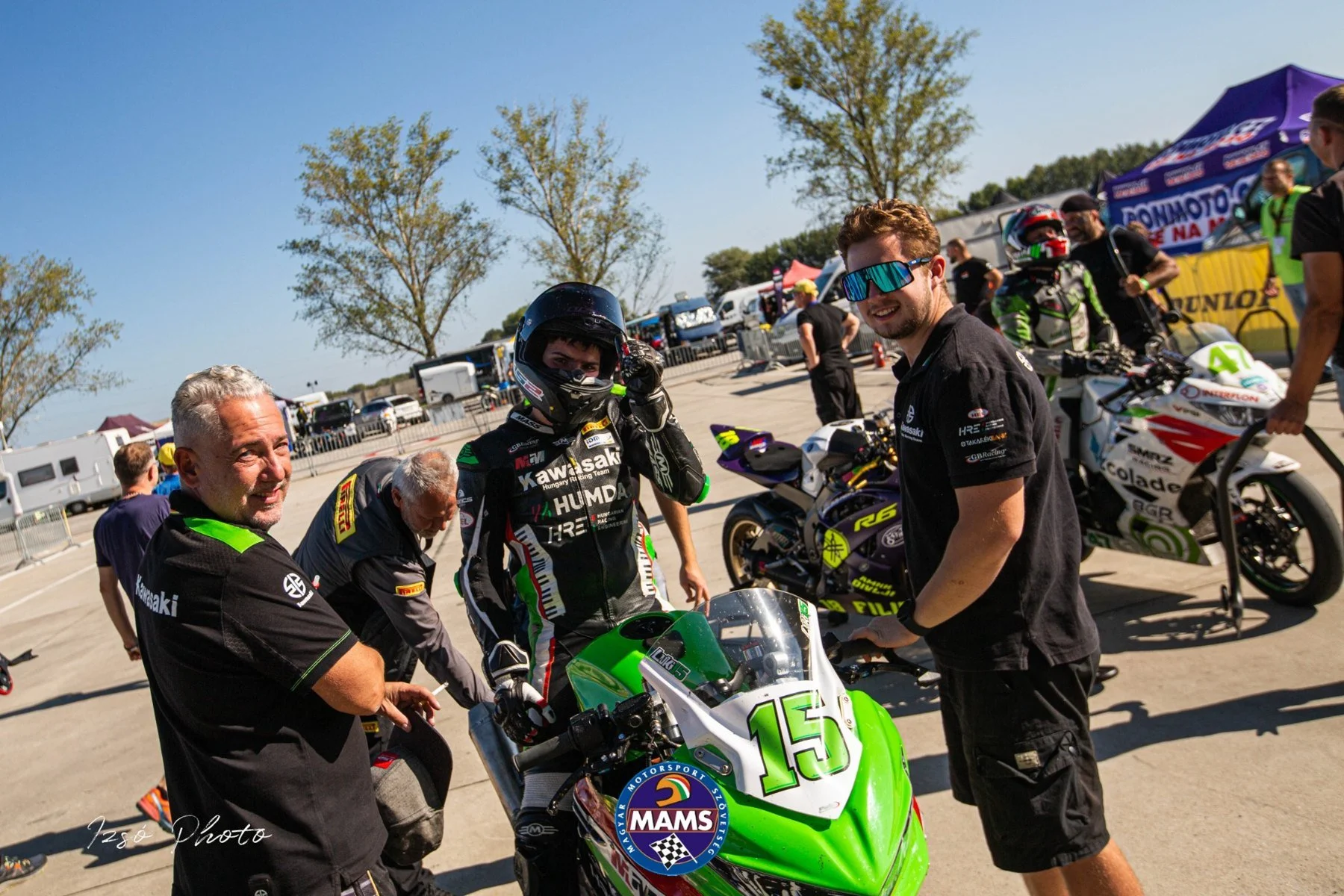 Luki and the Minden Moto team in the paddock — AAIMC Slovakia Ring final round, SSP300