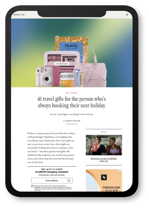 tablet mockup of a blog written by clients using the PR Training academy for in-house PR Upskilling
