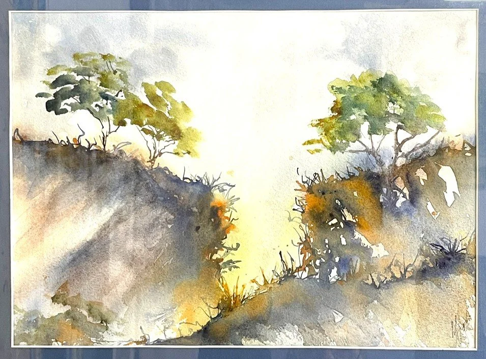  Sunrising ,
Marion Hughes 
Watercolour, 
x cm, framed  
Price: $350