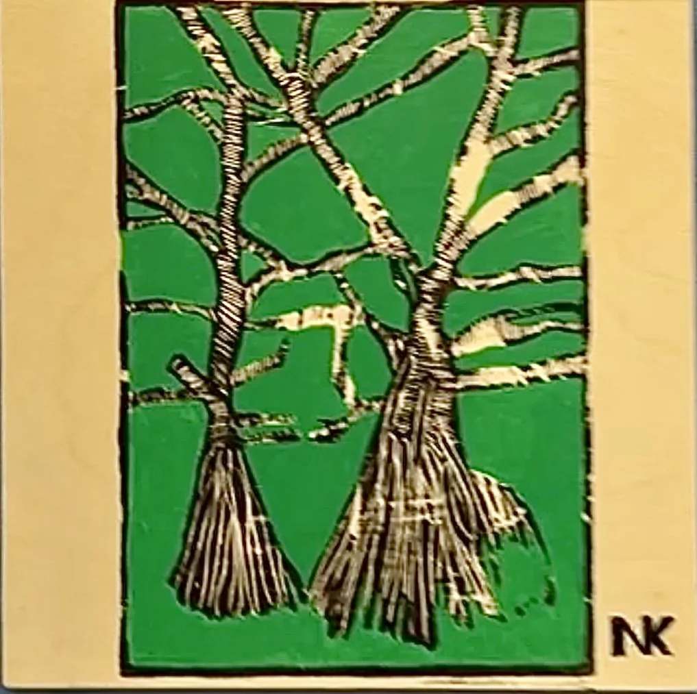  Pandanus ,
Irene Kousidis 
Block print, Acrylic on wood, 
30x30 cm,  
Price: $50