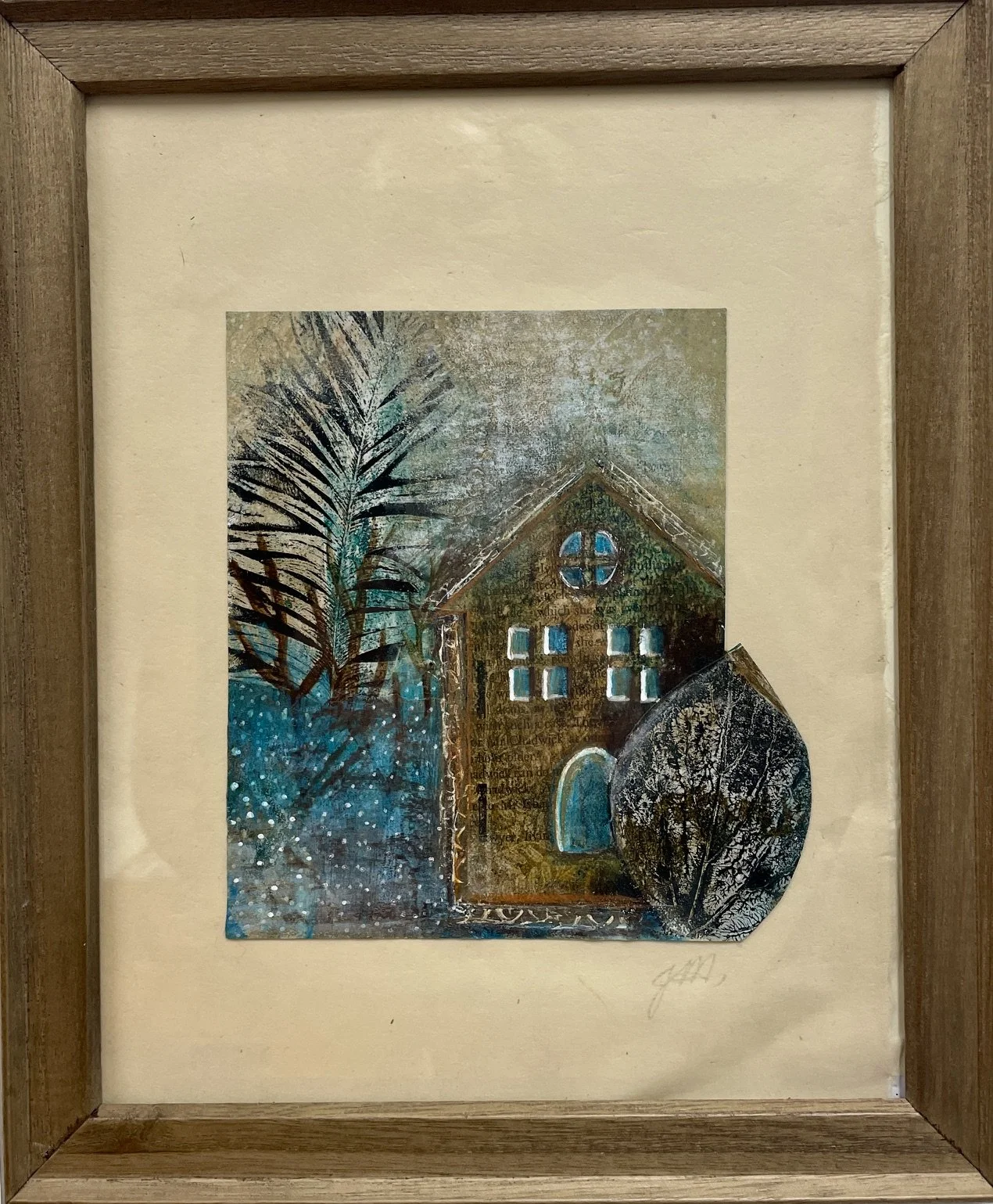  Into the Woods: Where quiet grows ,
Julie McSpedden 
Mixed Media: Gel Print 
x cm, framed  
Price: $65